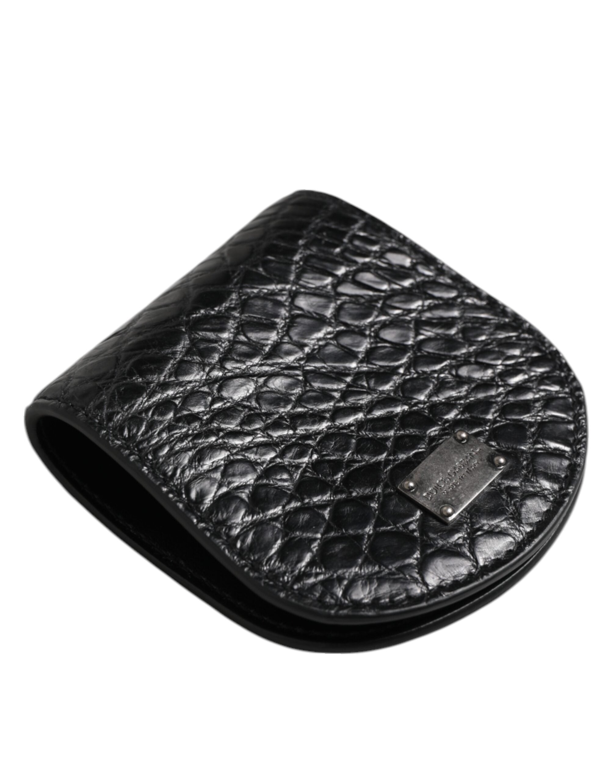 Dolce & Gabbana Black Exotic Skin Coin Condom Case Holder Pocket Men's Wallet