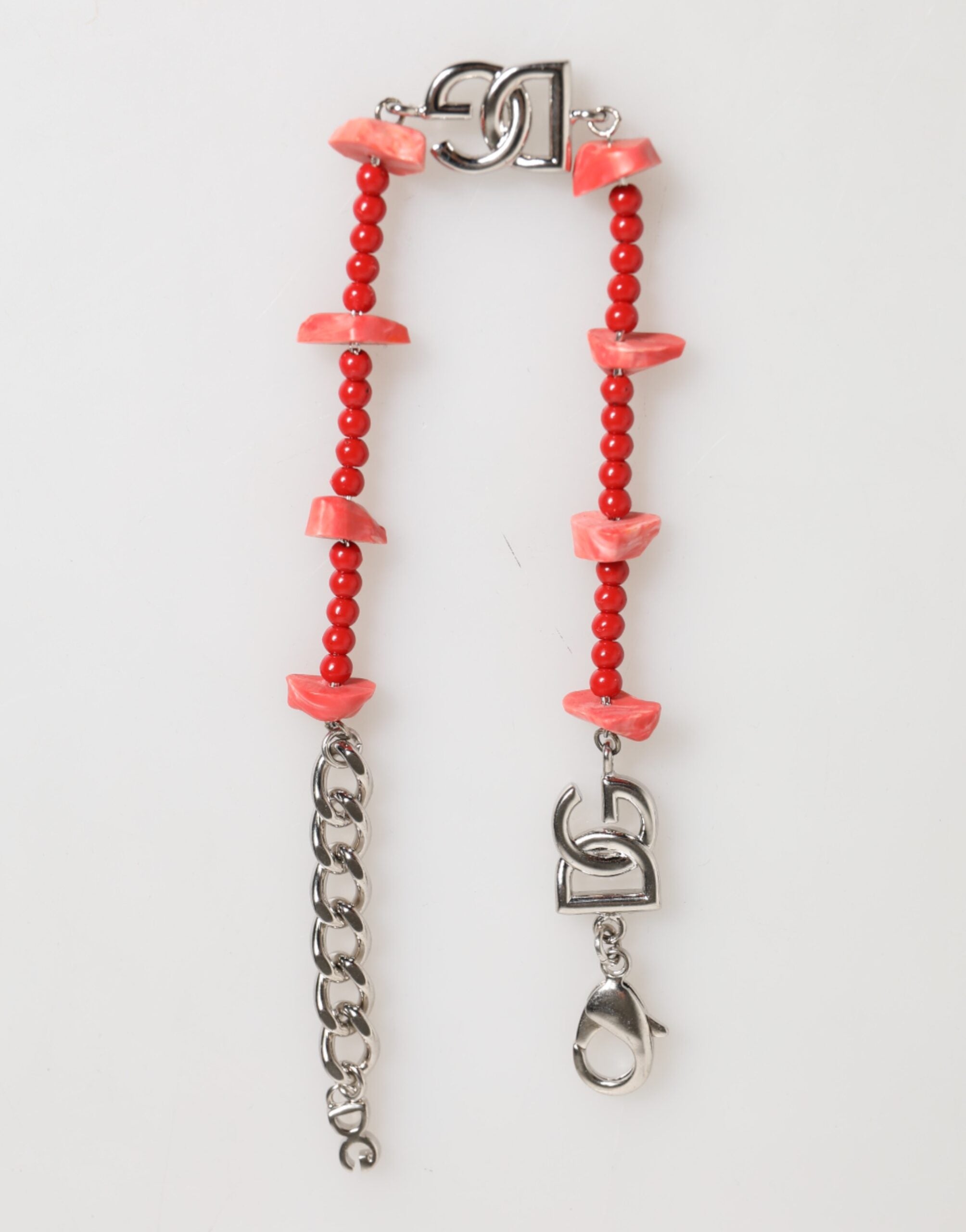 Dolce & Gabbana Silver Tone Brass Beaded Resin DG Logo Chain Men Men's Bracelet
