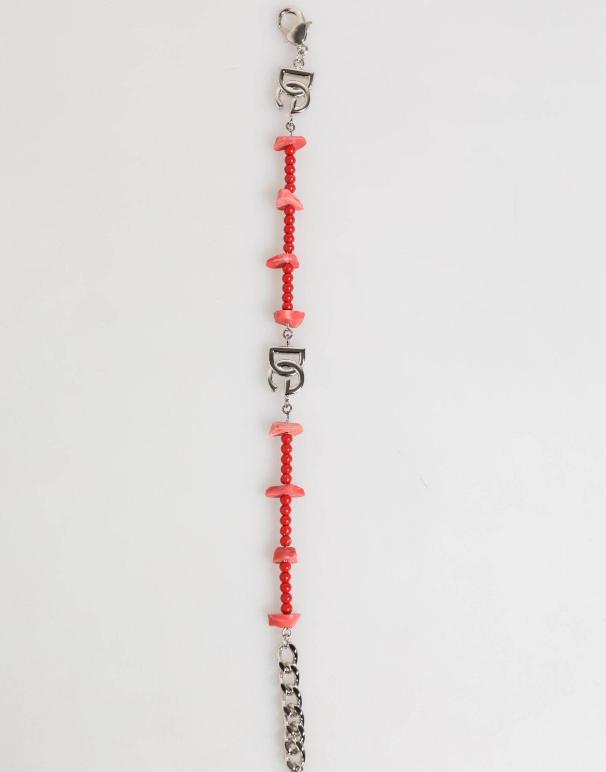 Dolce & Gabbana Silver Tone Brass Beaded Resin DG Logo Chain Men Men's Bracelet