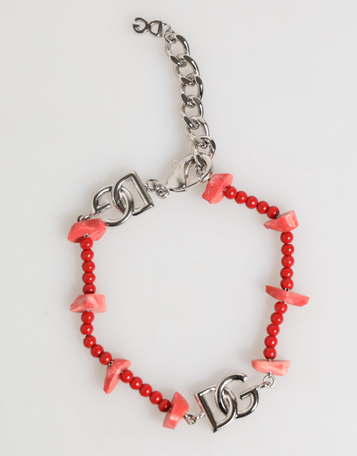 Dolce & Gabbana Silver Tone Brass Beaded Resin DG Logo Chain Men Men's Bracelet