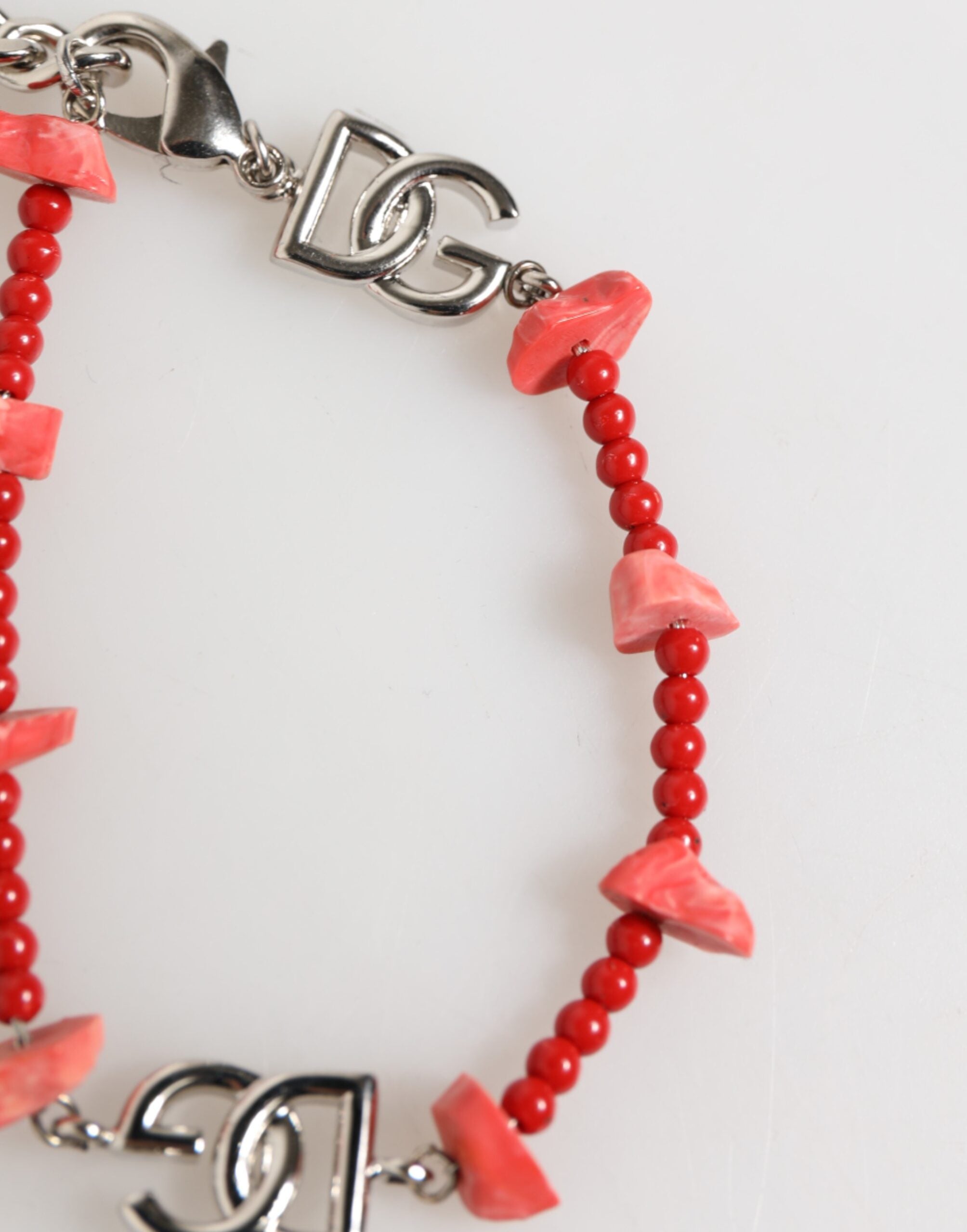 Dolce & Gabbana Silver Tone Brass Beaded Resin DG Logo Chain Men Men's Bracelet