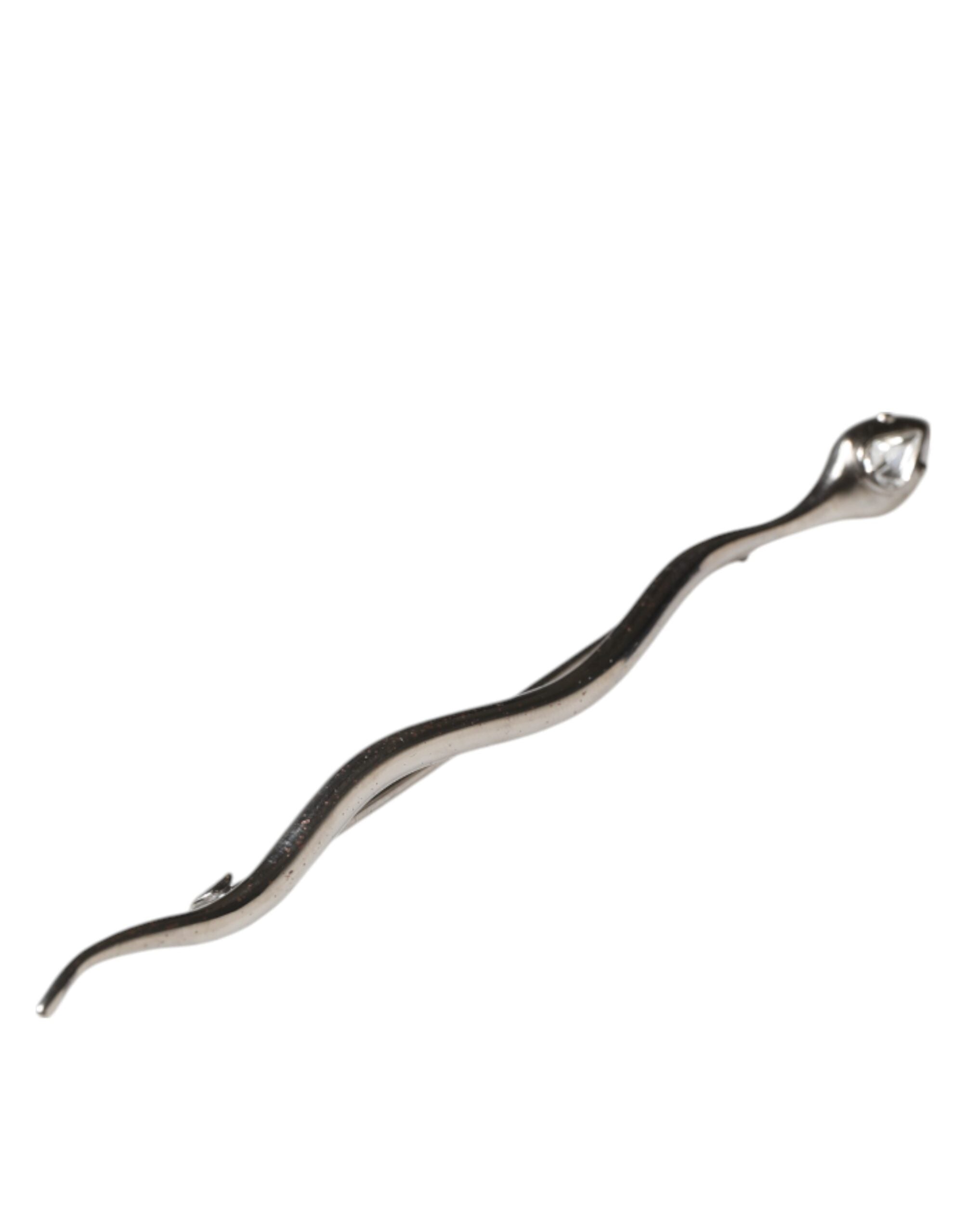 Dolce & Gabbana Silver Brass Crystal Spilla Serpente Mens Brooch Men's Pin