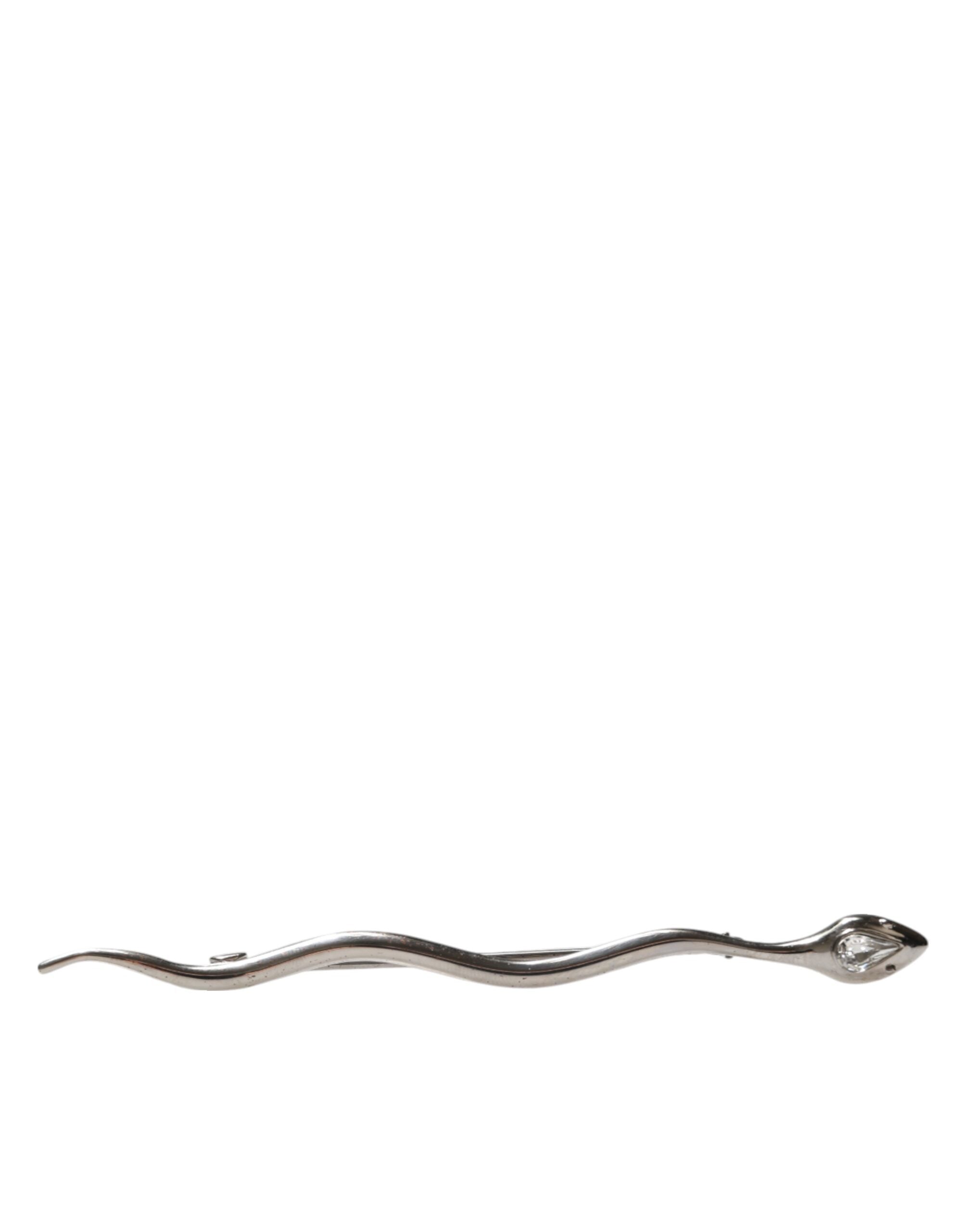 Dolce & Gabbana Silver Brass Crystal Spilla Serpente Mens Brooch Men's Pin