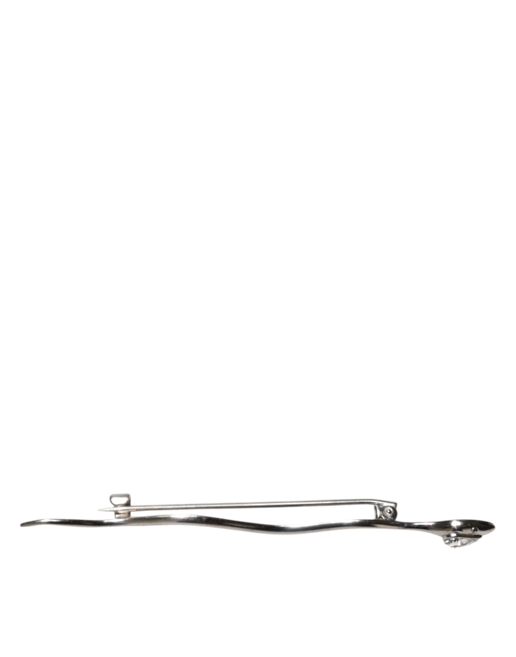 Dolce & Gabbana Silver Brass Crystal Spilla Serpente Mens Brooch Men's Pin