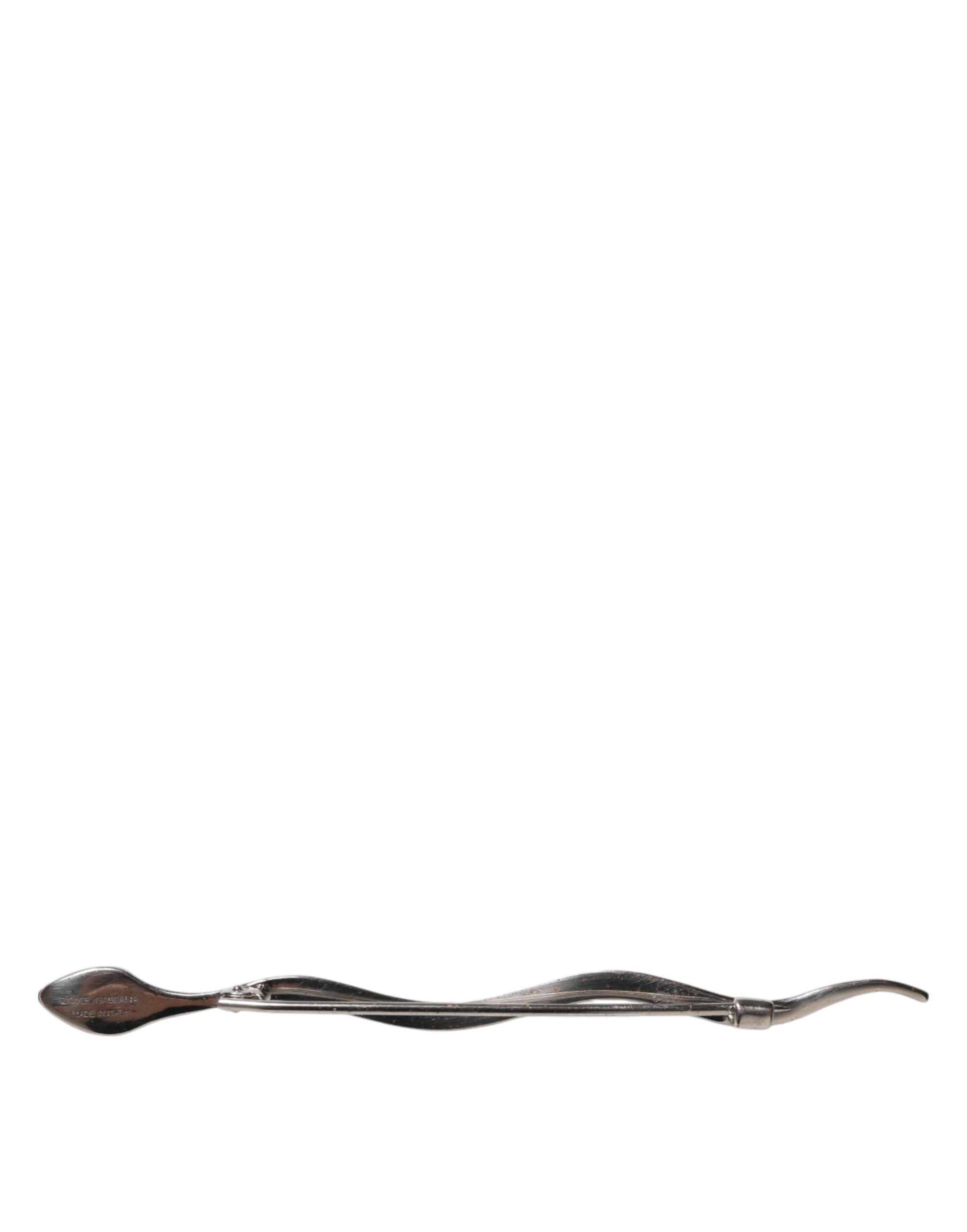 Dolce & Gabbana Silver Brass Crystal Spilla Serpente Mens Brooch Men's Pin