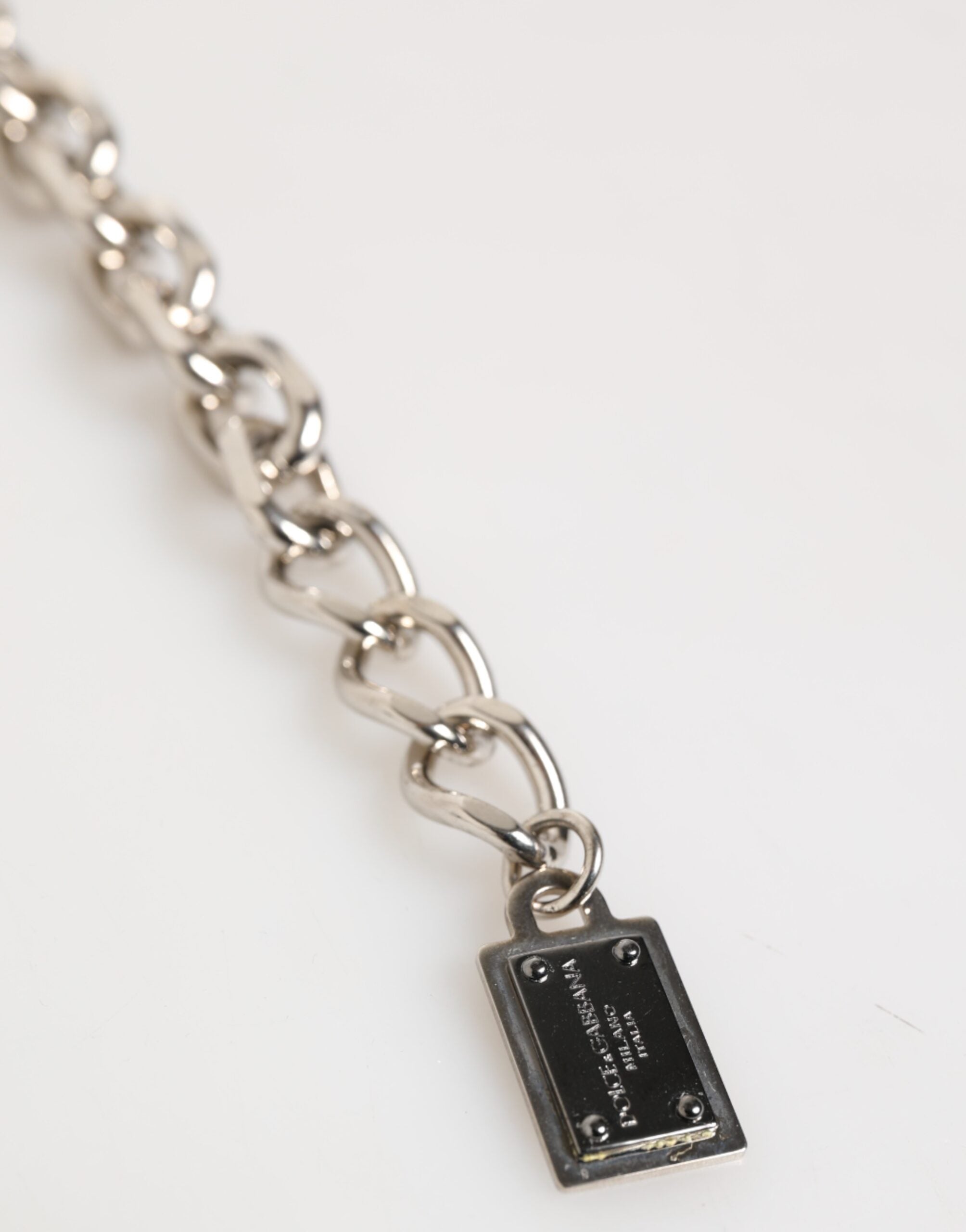 Dolce & Gabbana Silver Chain Brass Beaded Lobster Clasp Logo Men Men's Bracelet