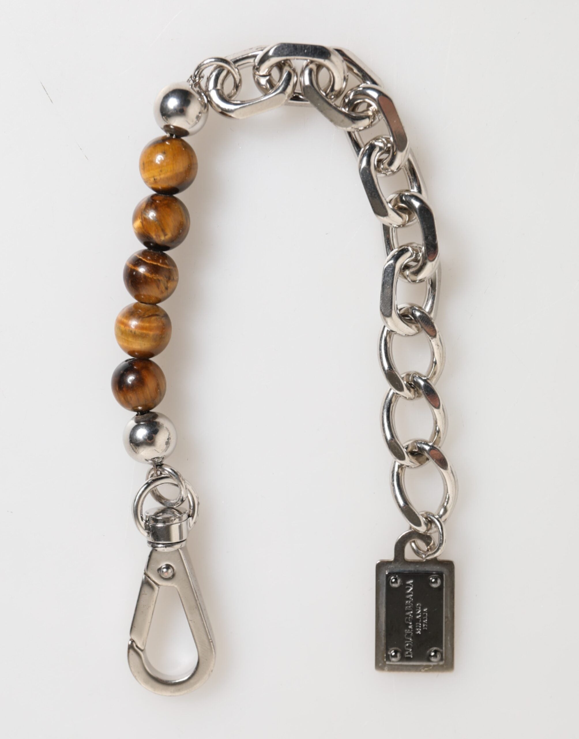 Dolce & Gabbana Silver Chain Brass Beaded Lobster Clasp Logo Men Men's Bracelet