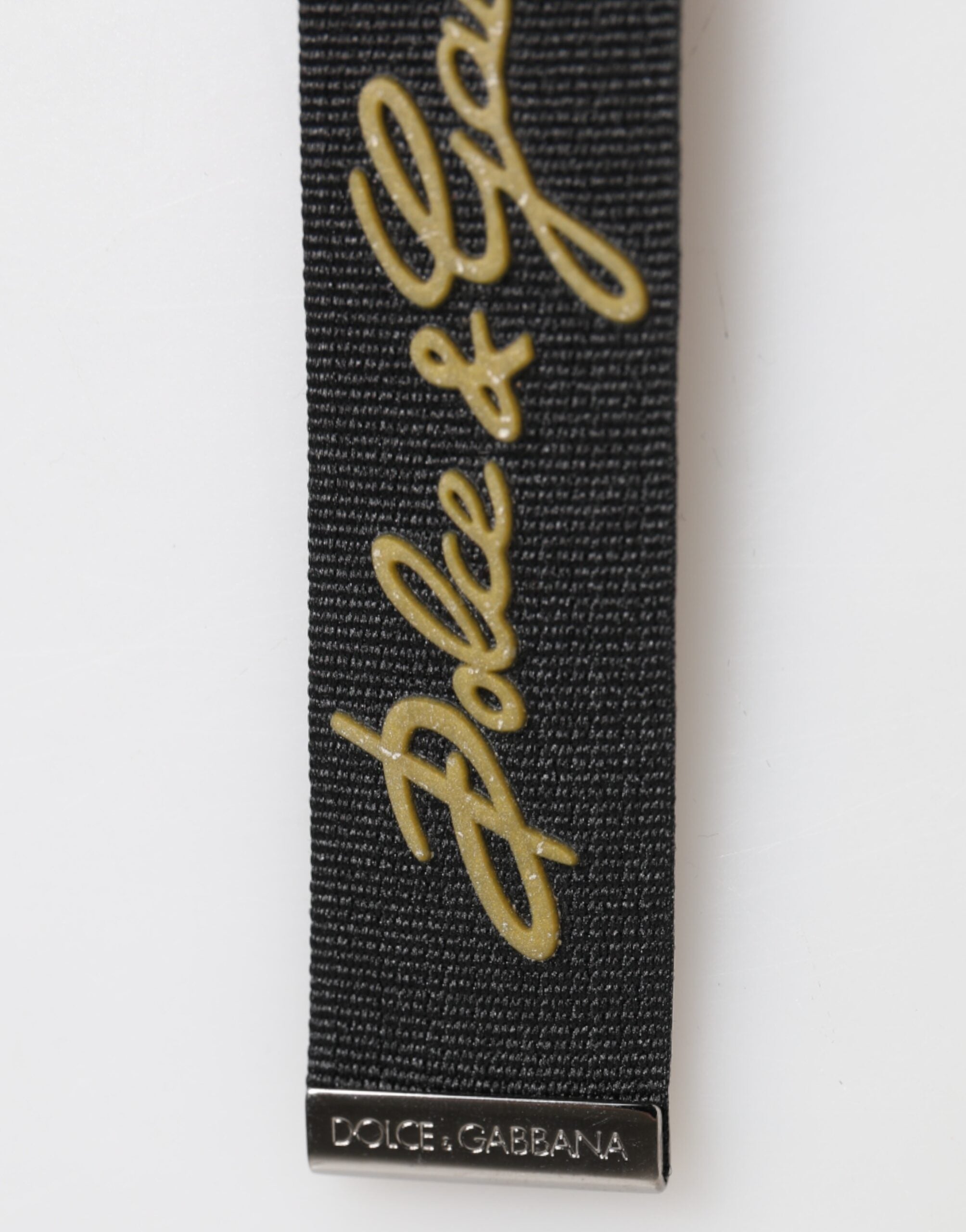 Dolce & Gabbana Black Yellow Polyester DG Logo Silver Keychain Men's Keyring