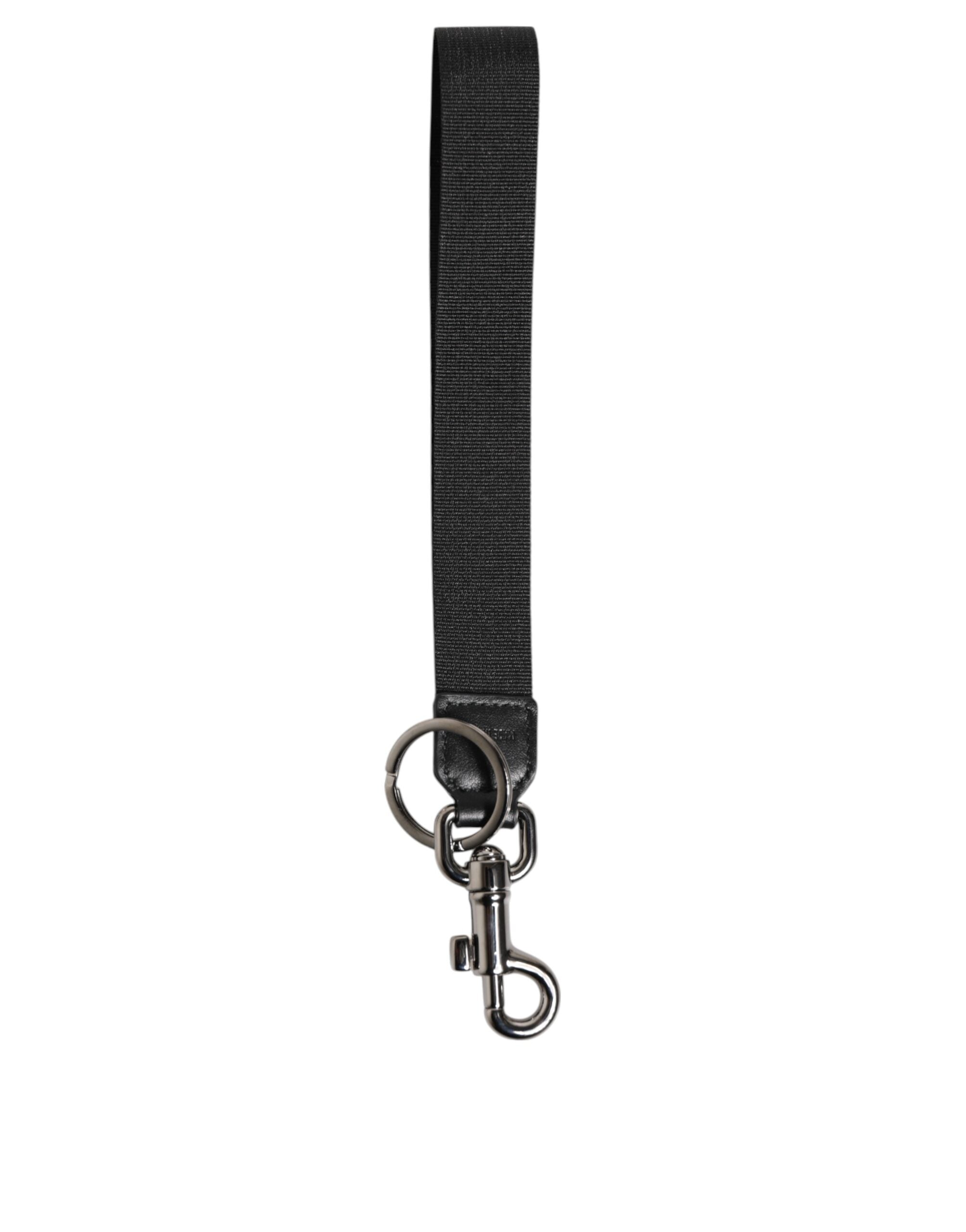 Dolce & Gabbana Black Red DG Logo Polyester Silver Men Keychain Men's Keyring