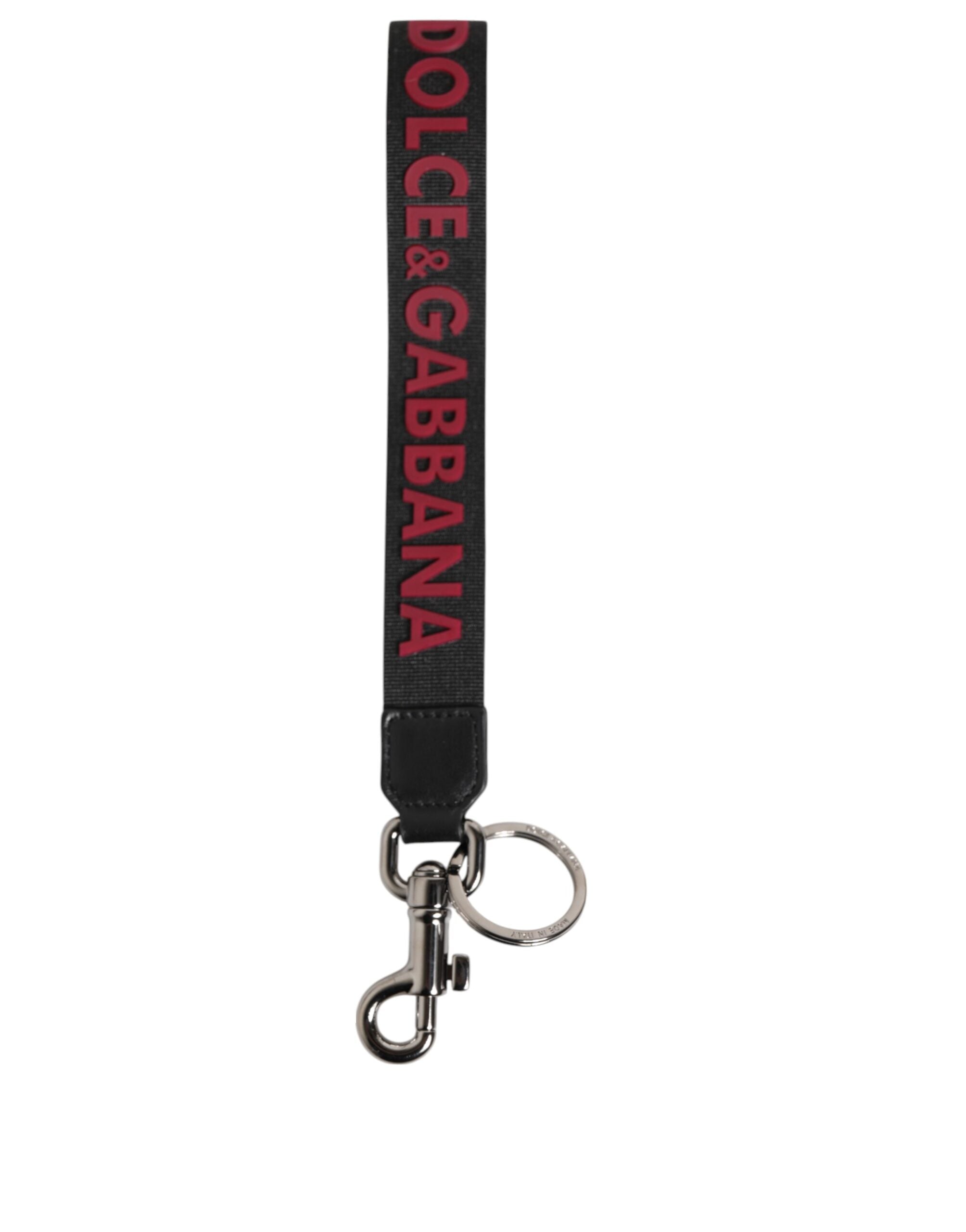 Dolce & Gabbana Black Red DG Logo Polyester Silver Men Keychain Men's Keyring