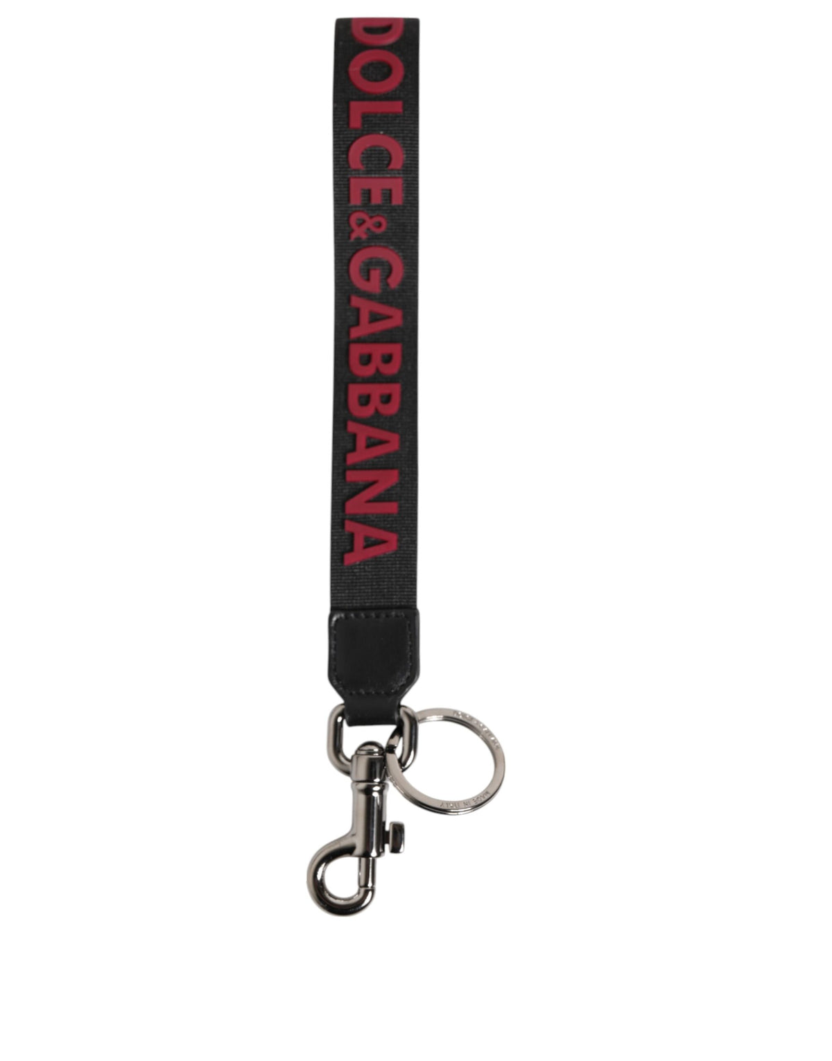 Dolce & Gabbana Black Red DG Logo Polyester Silver Men Keychain Men's Keyring