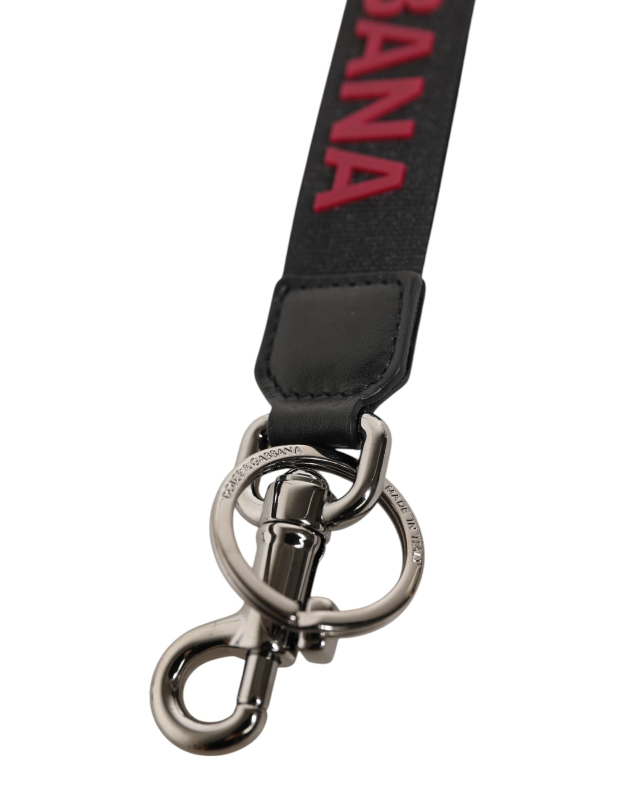 Dolce & Gabbana Black Red DG Logo Polyester Silver Men Keychain Men's Keyring