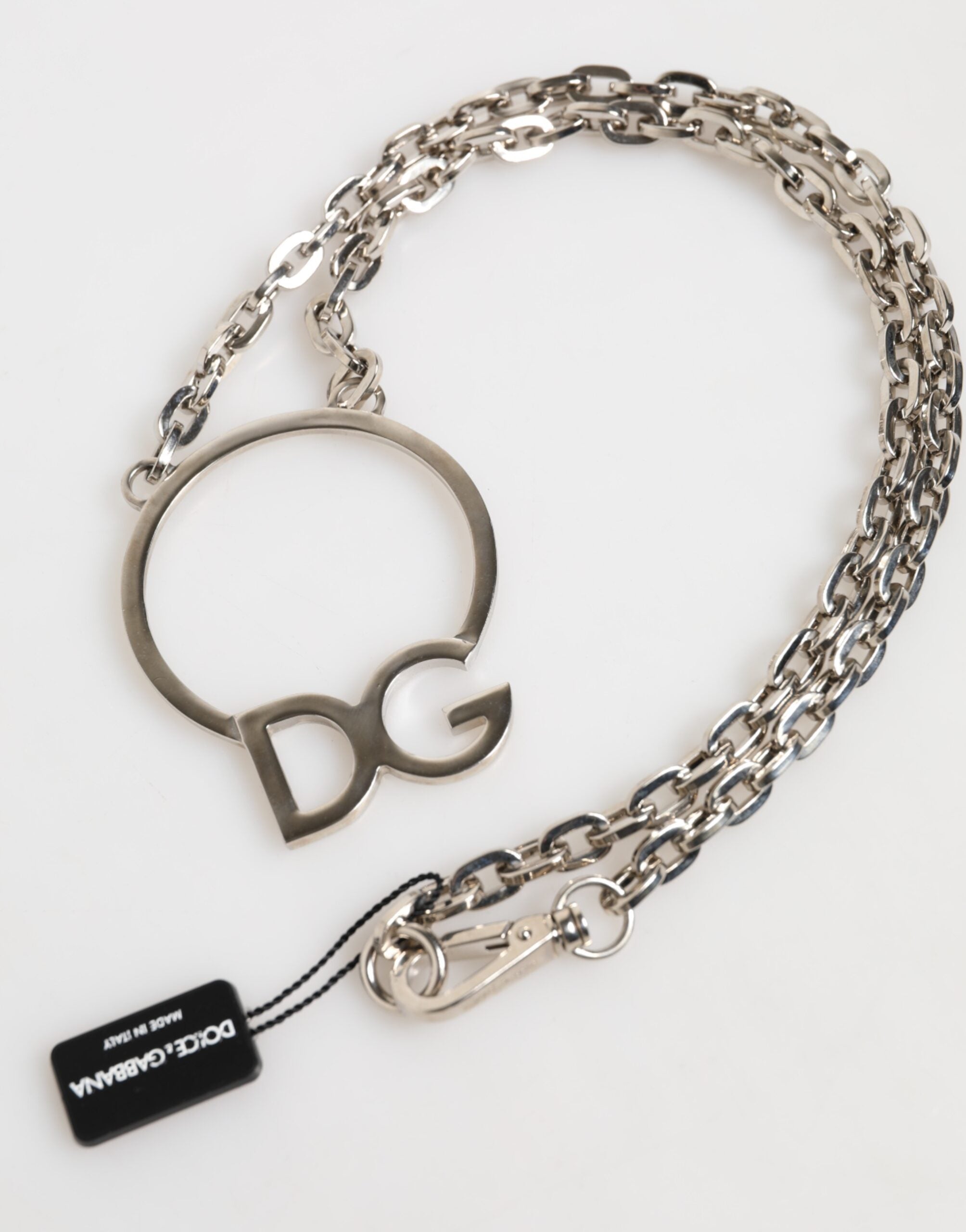 Dolce & Gabbana Silver Tone Brass Chain DG Logo Pendant Men Men's Necklace