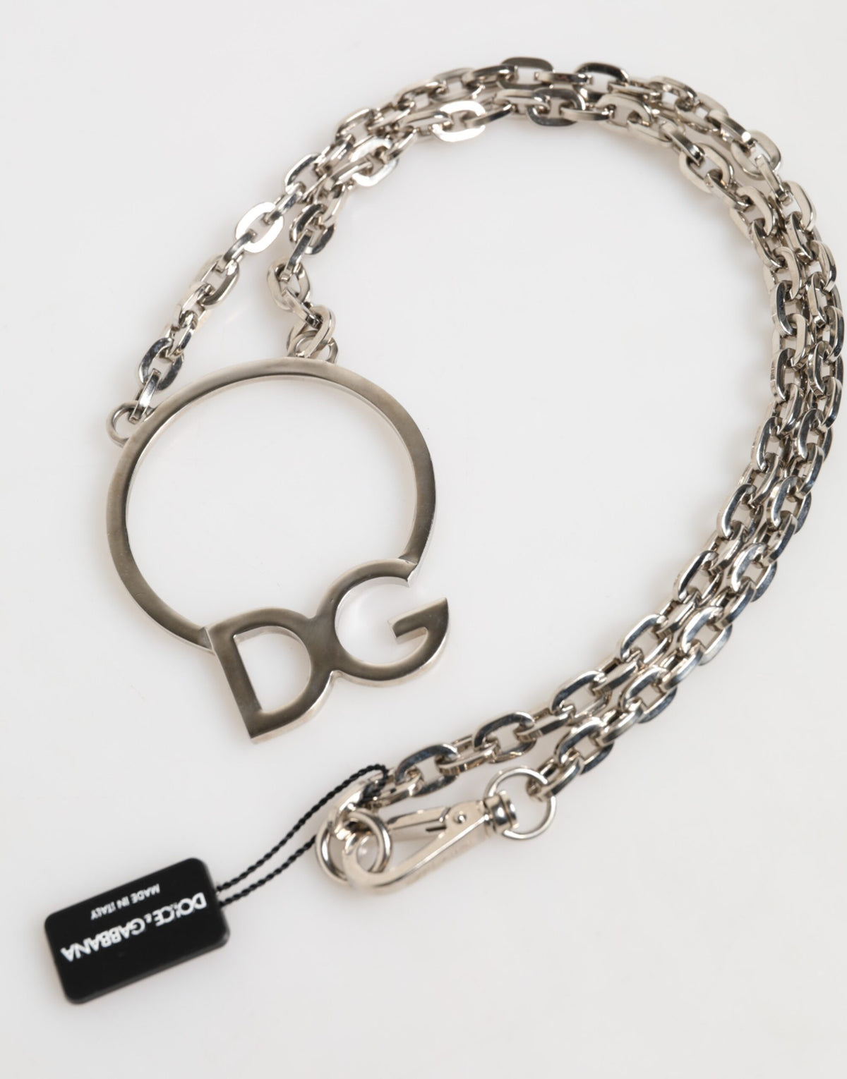 Dolce & Gabbana Silver Tone Brass Chain DG Logo Pendant Men Men's Necklace