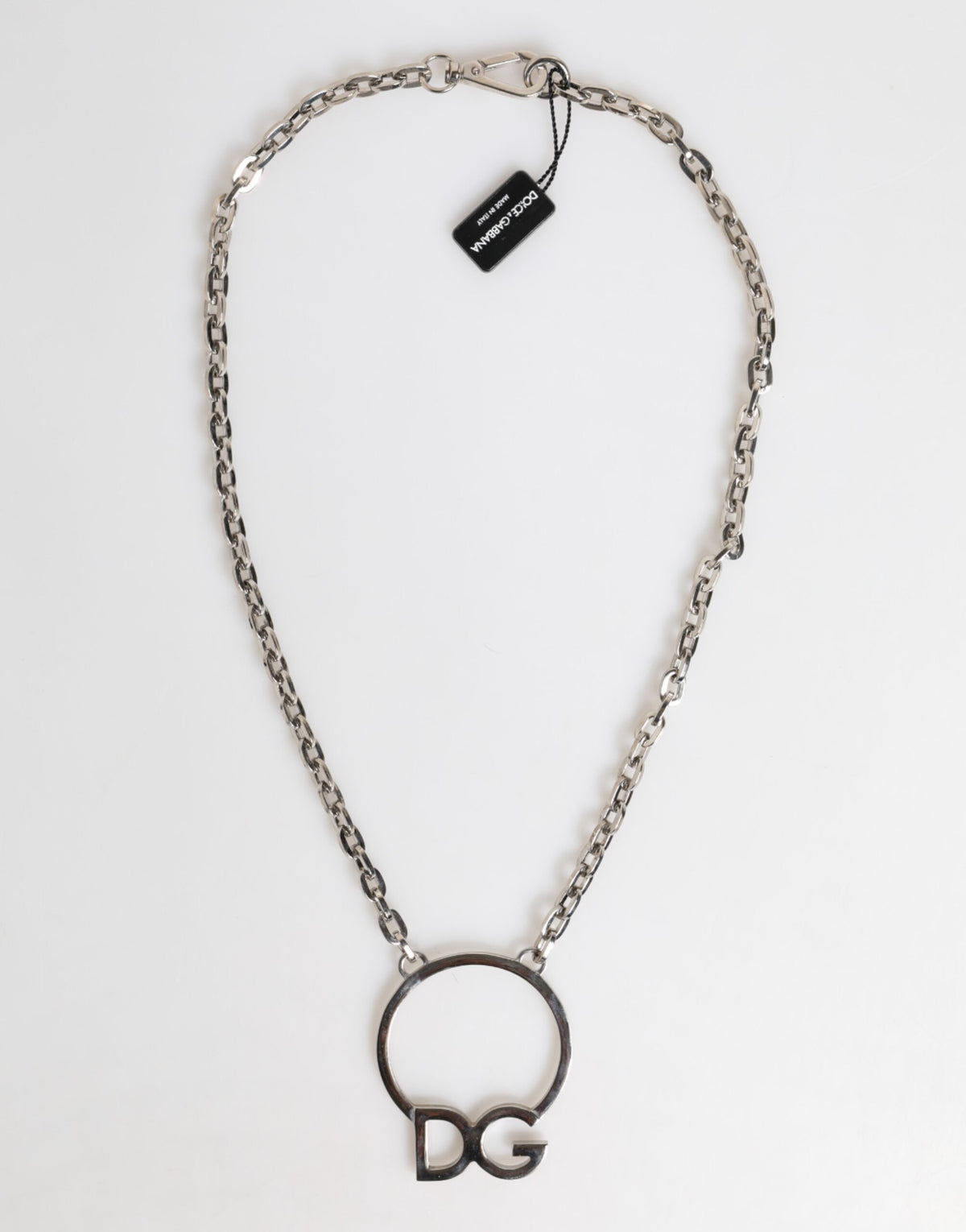 Dolce & Gabbana Silver Tone Brass Chain DG Logo Pendant Men Men's Necklace