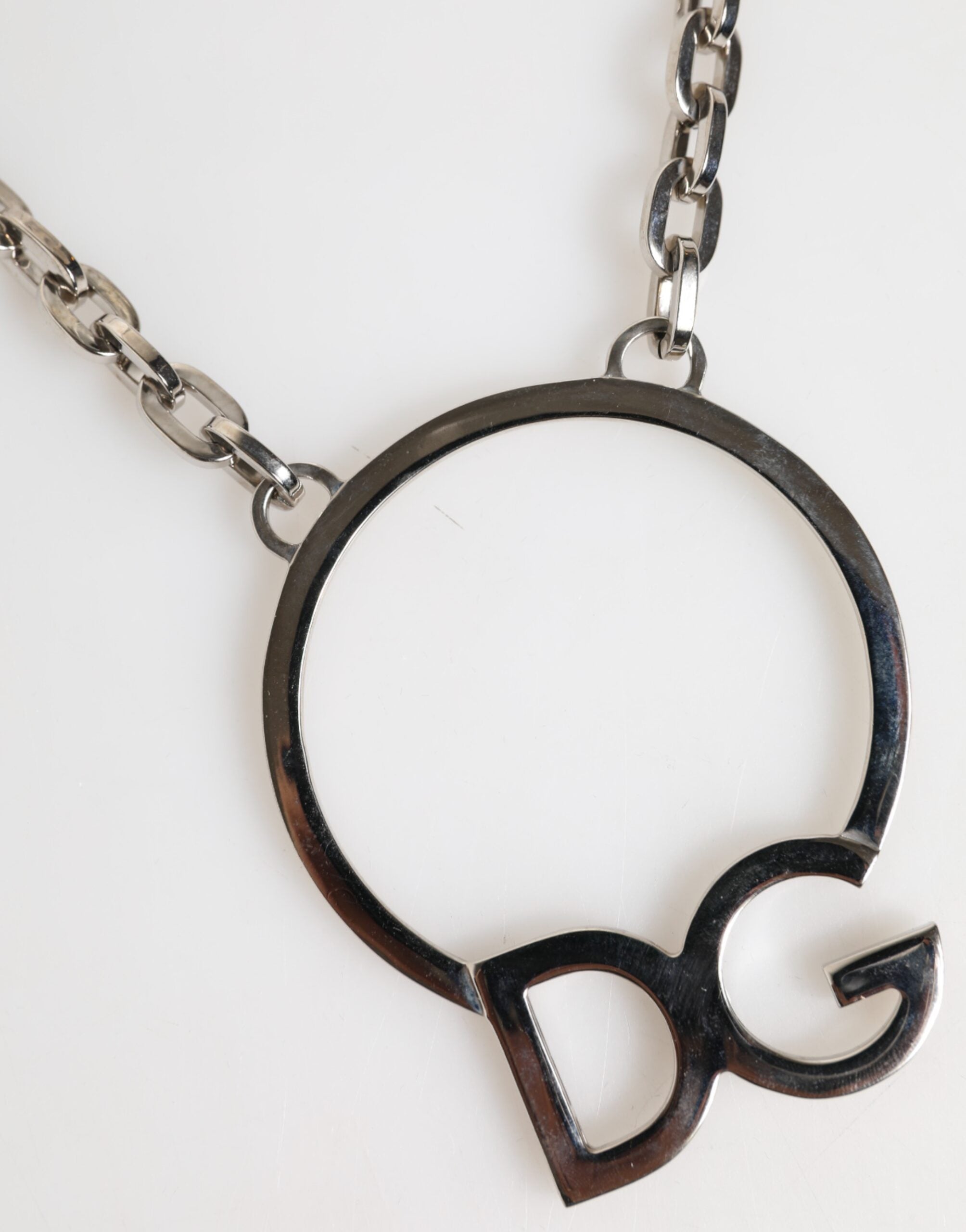 Dolce & Gabbana Silver Tone Brass Chain DG Logo Pendant Men Men's Necklace