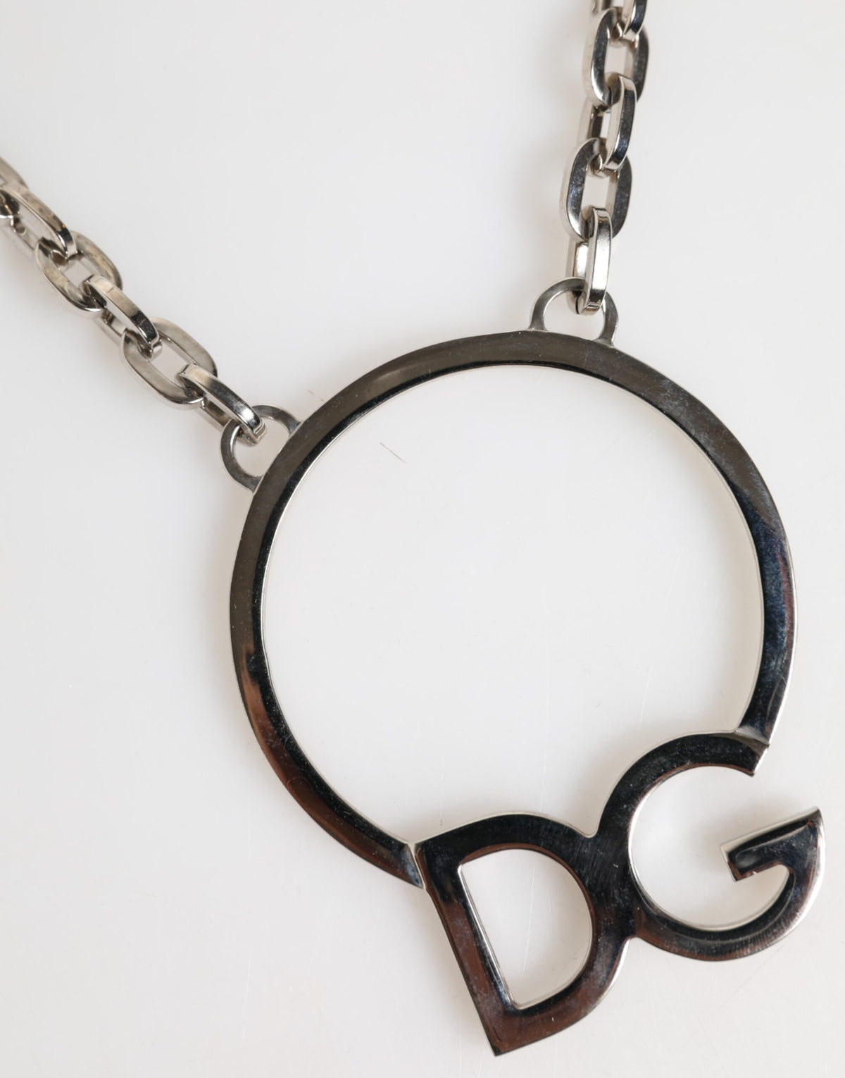 Dolce & Gabbana Silver Tone Brass Chain DG Logo Pendant Men Men's Necklace