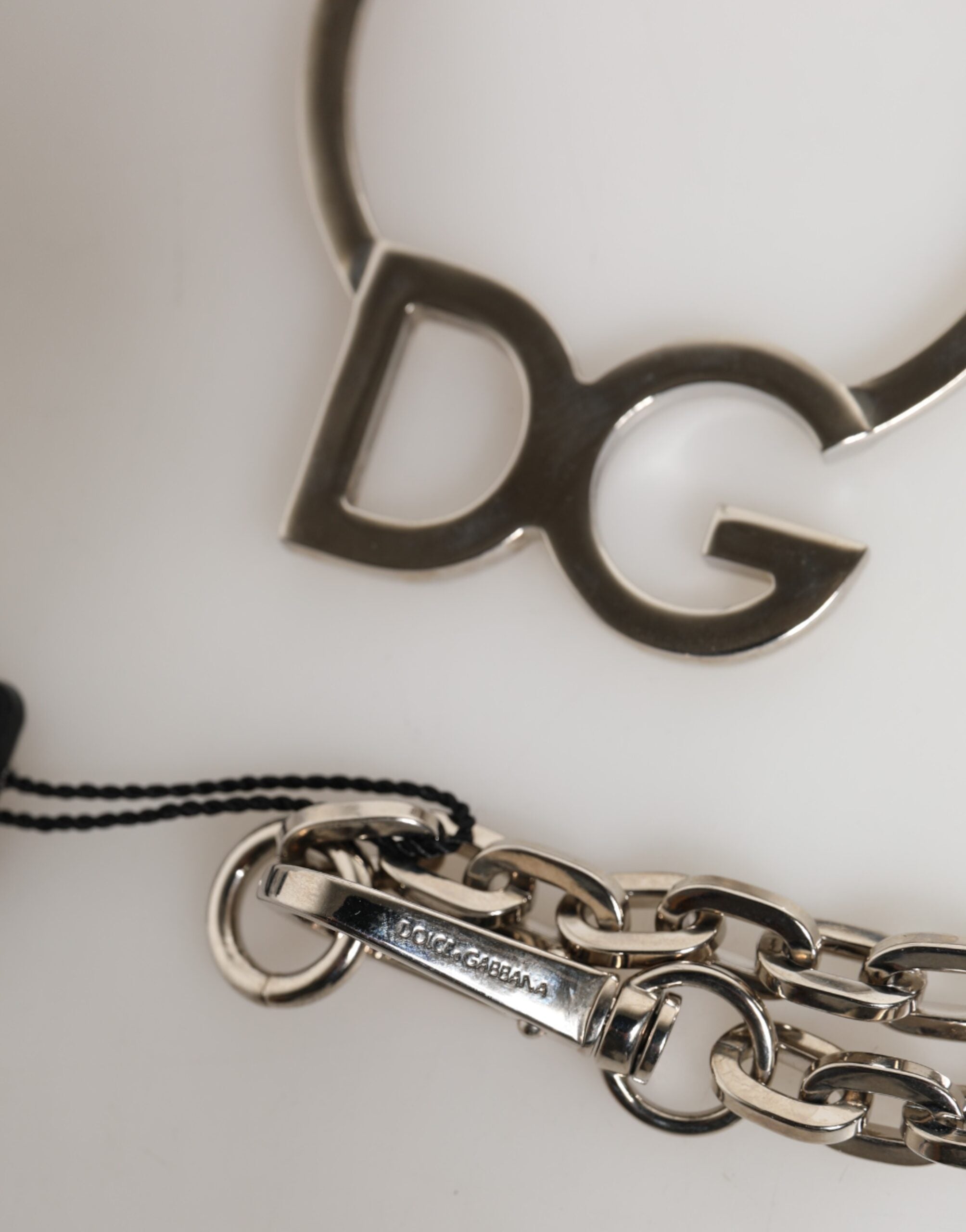 Dolce & Gabbana Silver Tone Brass Chain DG Logo Pendant Men Men's Necklace