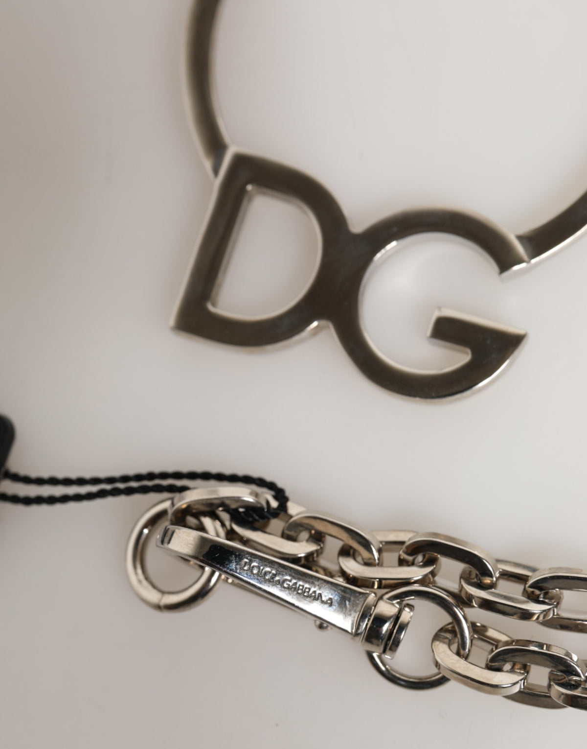 Dolce & Gabbana Silver Tone Brass Chain DG Logo Pendant Men Men's Necklace