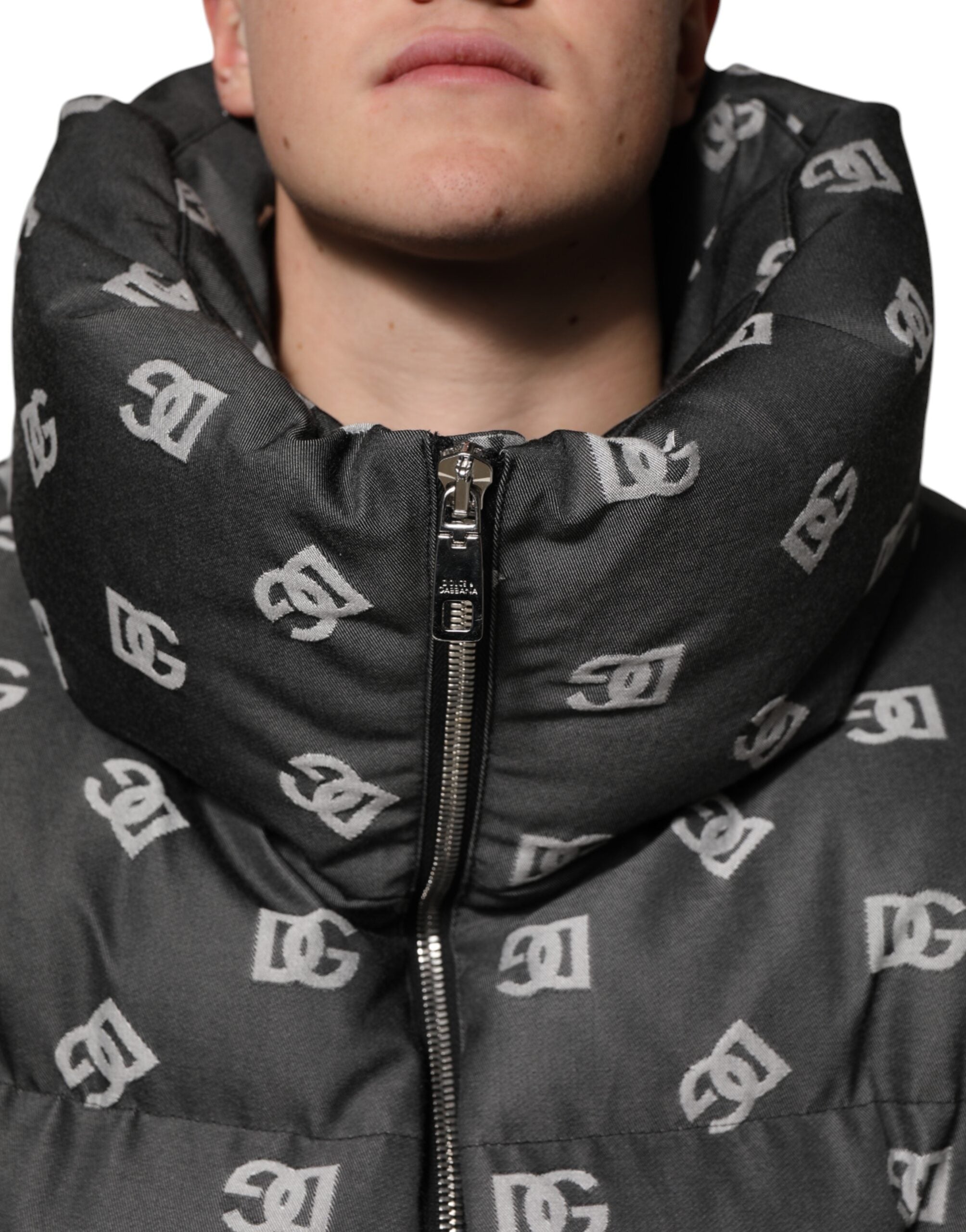 Dolce & Gabbana Black DG Monogram Full Zip Puffer Men Men's Jacket