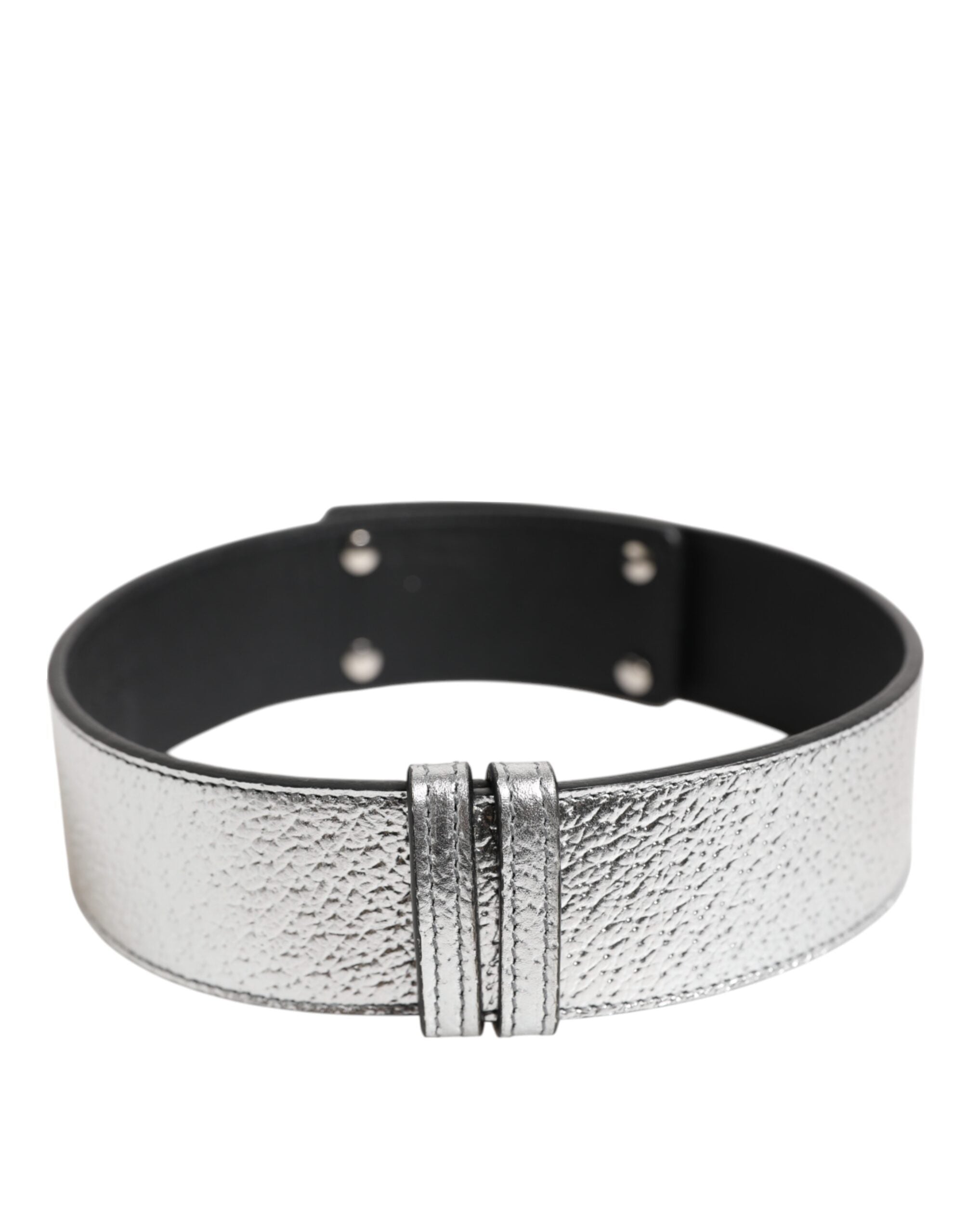 Dolce & Gabbana Silver Textured Leather Gold Tone Metal Men's Neckband (Pre-Owned)