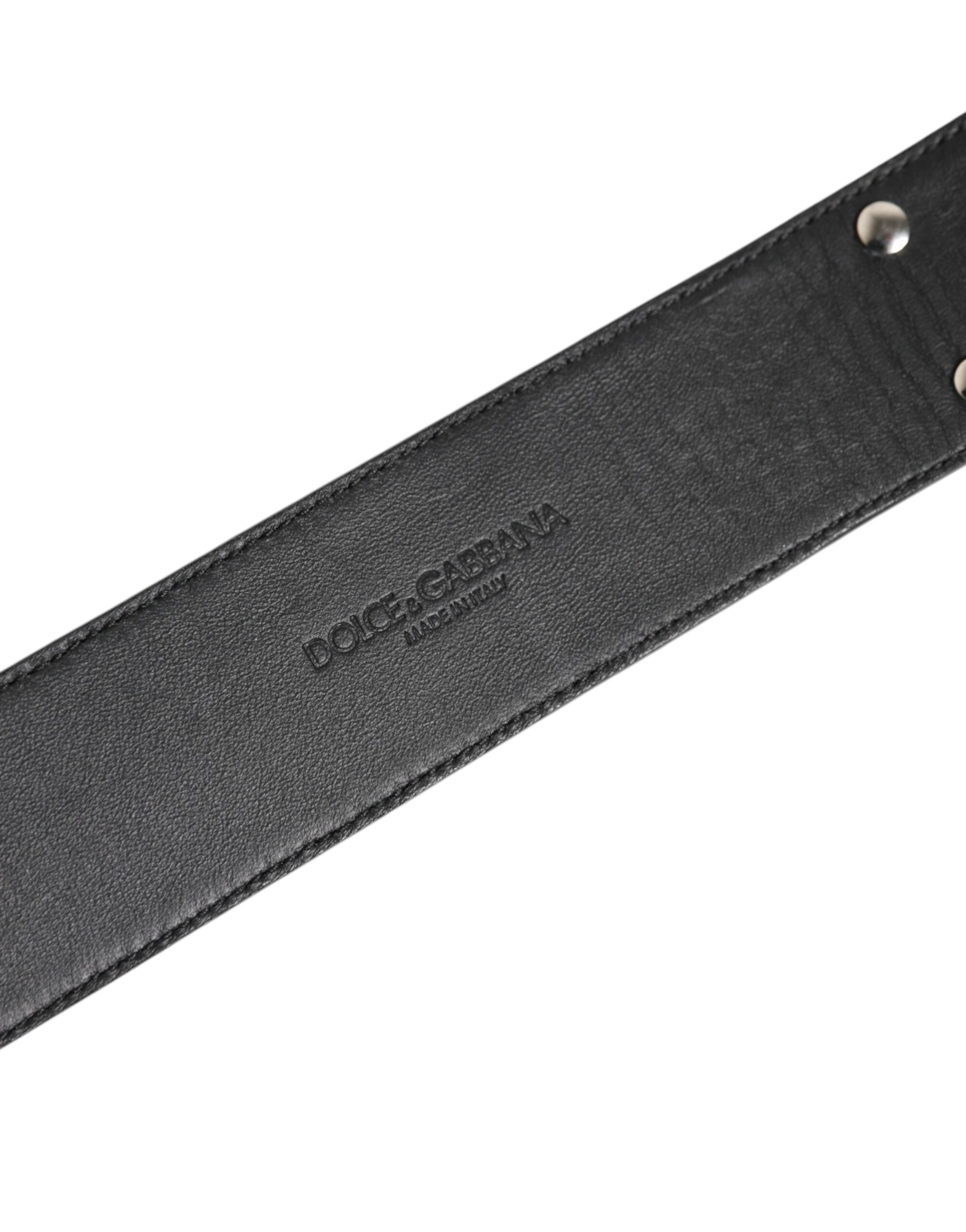 Dolce & Gabbana Silver Textured Leather Gold Tone Metal Men's Neckband (Pre-Owned)