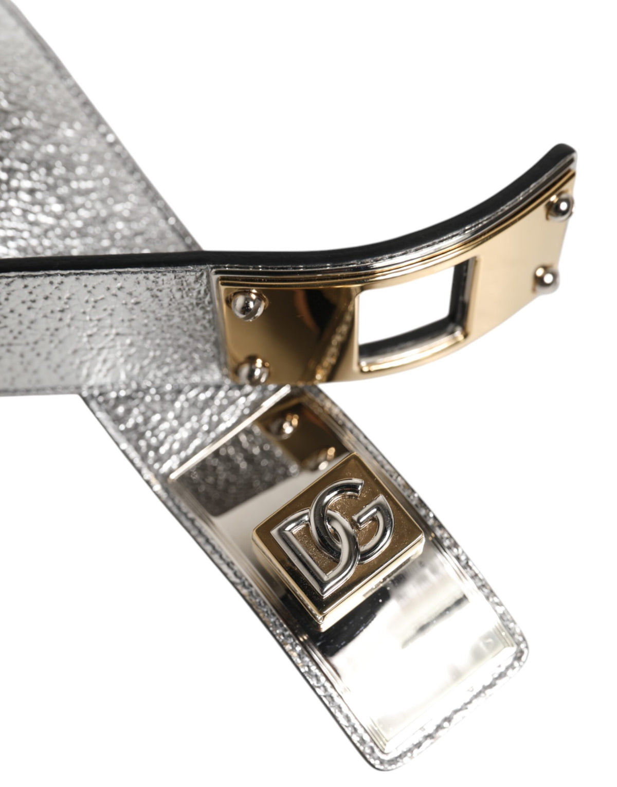 Dolce & Gabbana Silver Textured Leather Gold Tone Metal Men's Neckband (Pre-Owned)