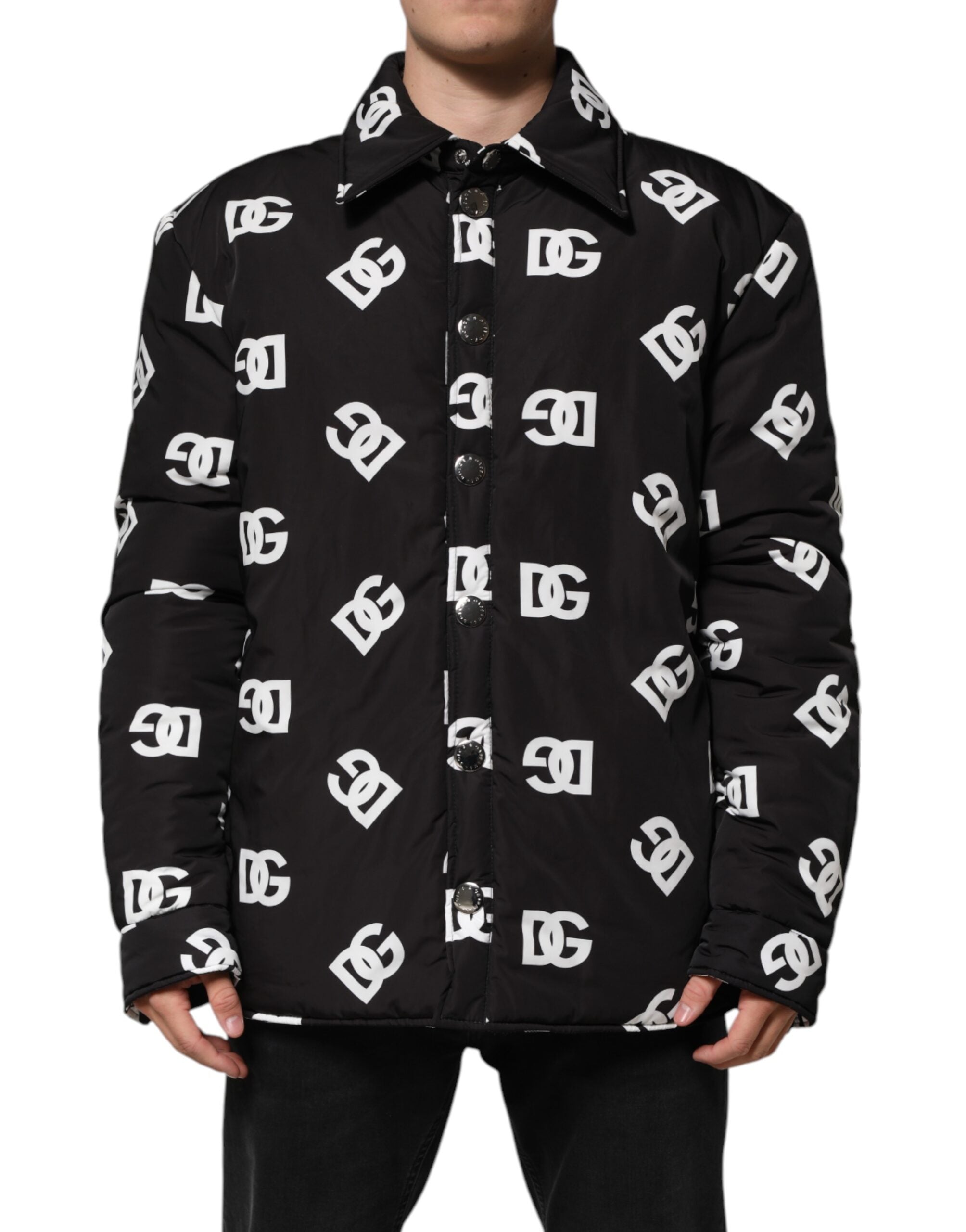 Dolce & Gabbana Black DG Monogram Nylon Windbreaker Men's Jacket