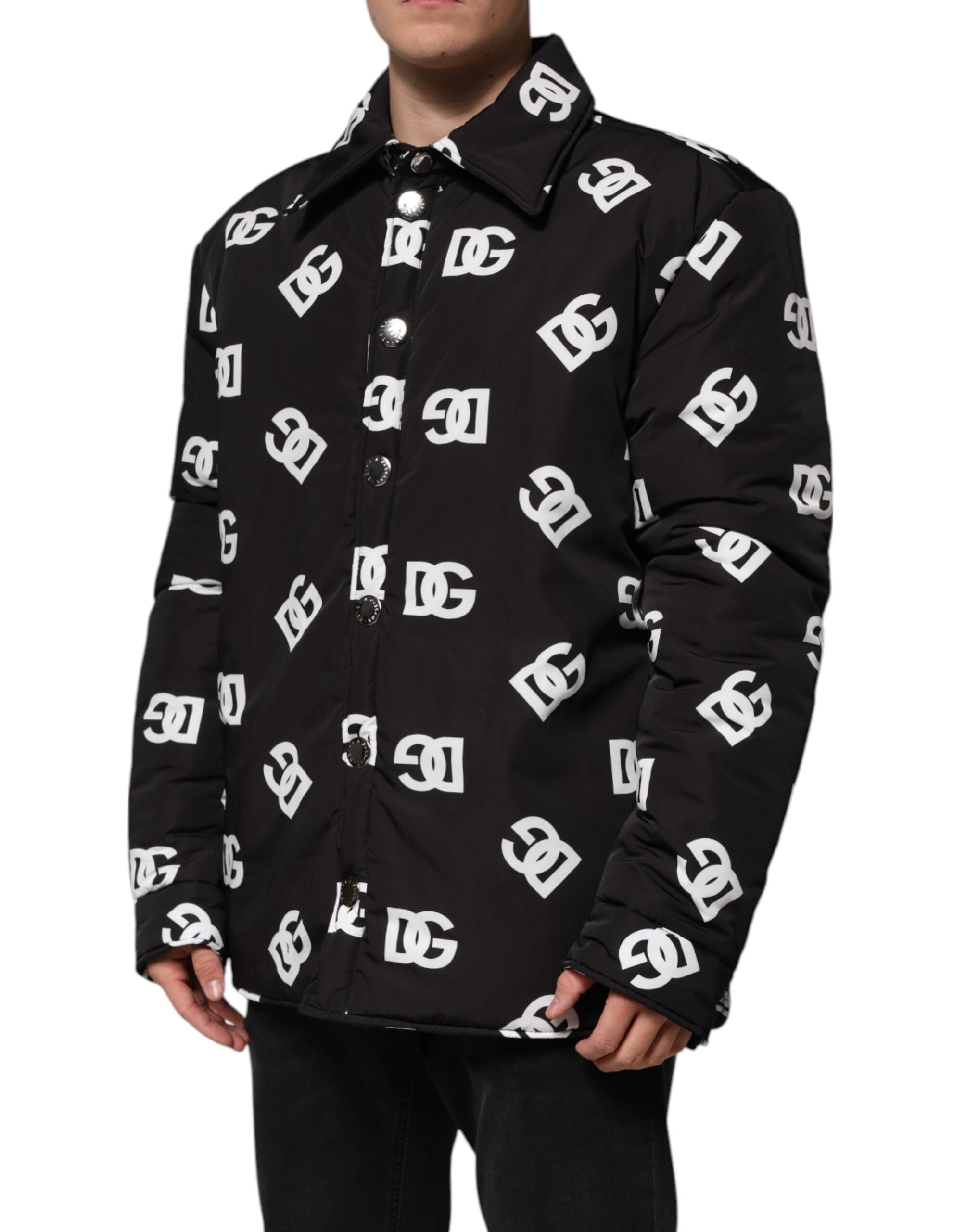 Dolce & Gabbana Black DG Monogram Nylon Windbreaker Men's Jacket