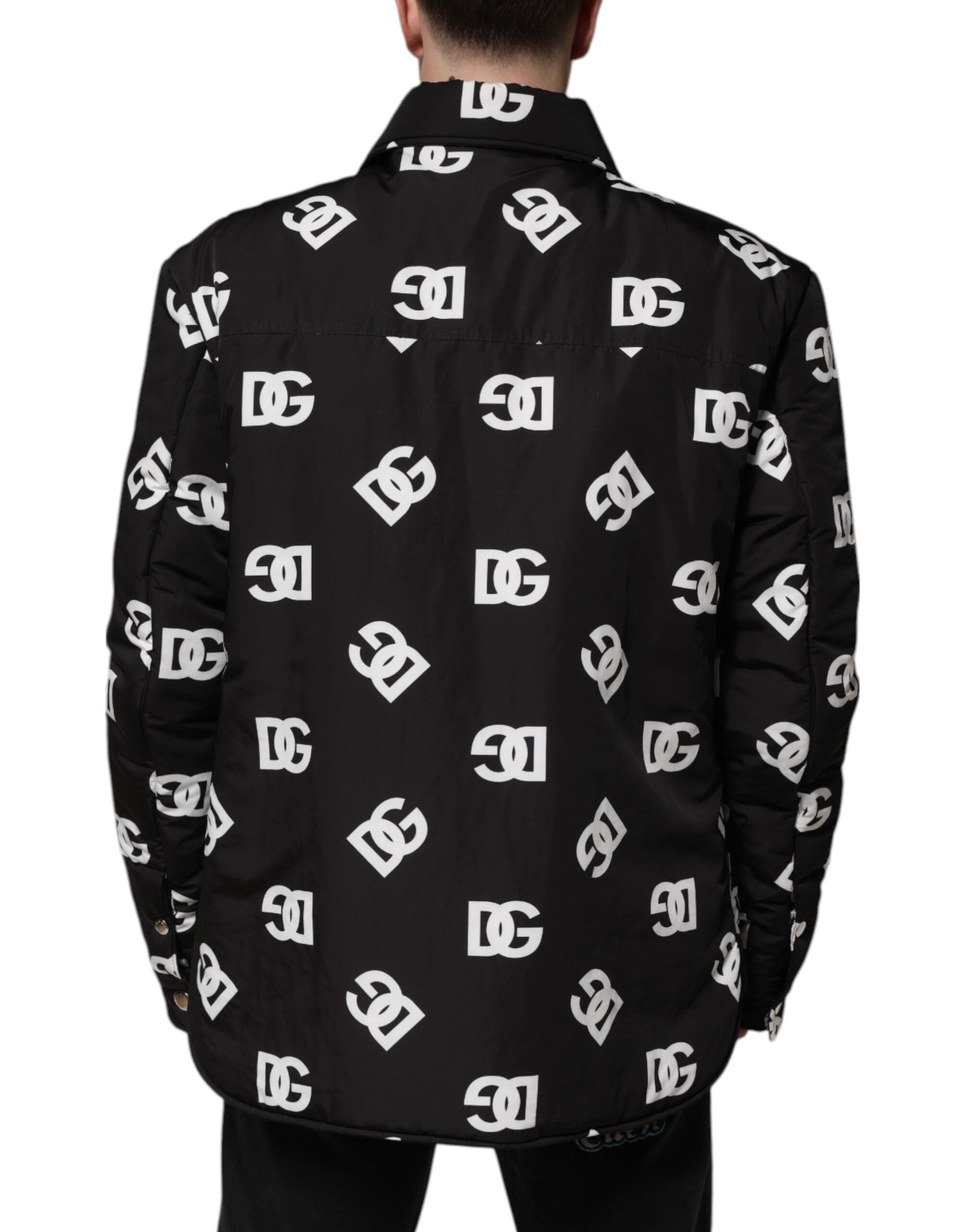 Dolce & Gabbana Black DG Monogram Nylon Windbreaker Men's Jacket