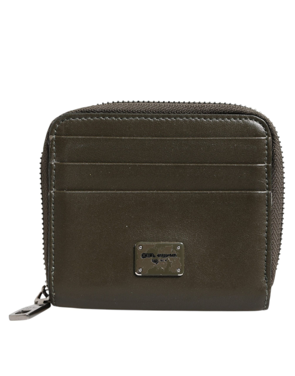 Dolce & Gabbana Brown Leather Logo Plaque Card Holder Coin Purse Men's Wallet (Pre-Owned)