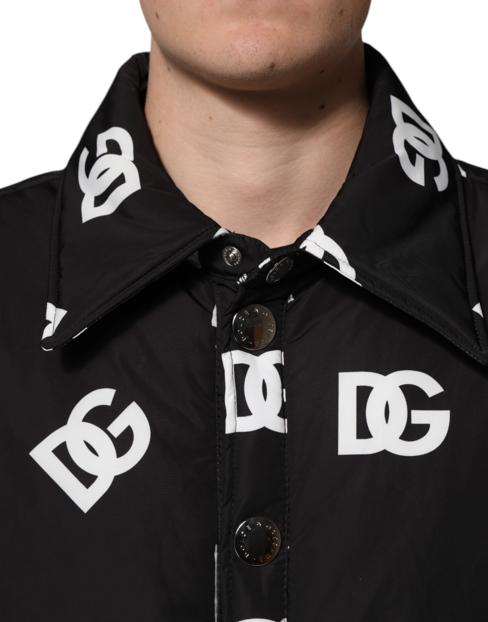 Dolce & Gabbana Black DG Monogram Nylon Windbreaker Men's Jacket