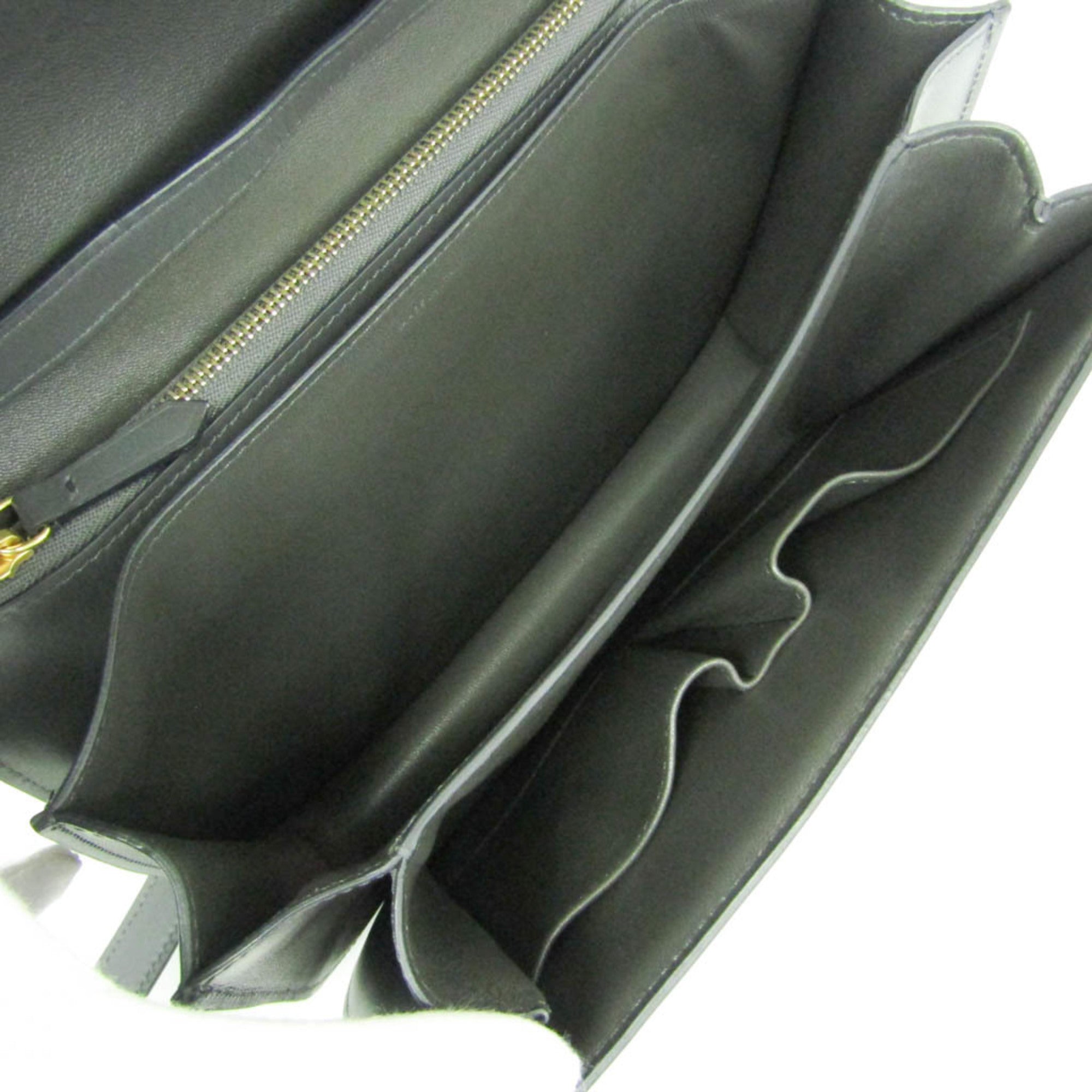 Celine Classic Box Smooth Leather Gray Leather Handbag (Pre-Owned)