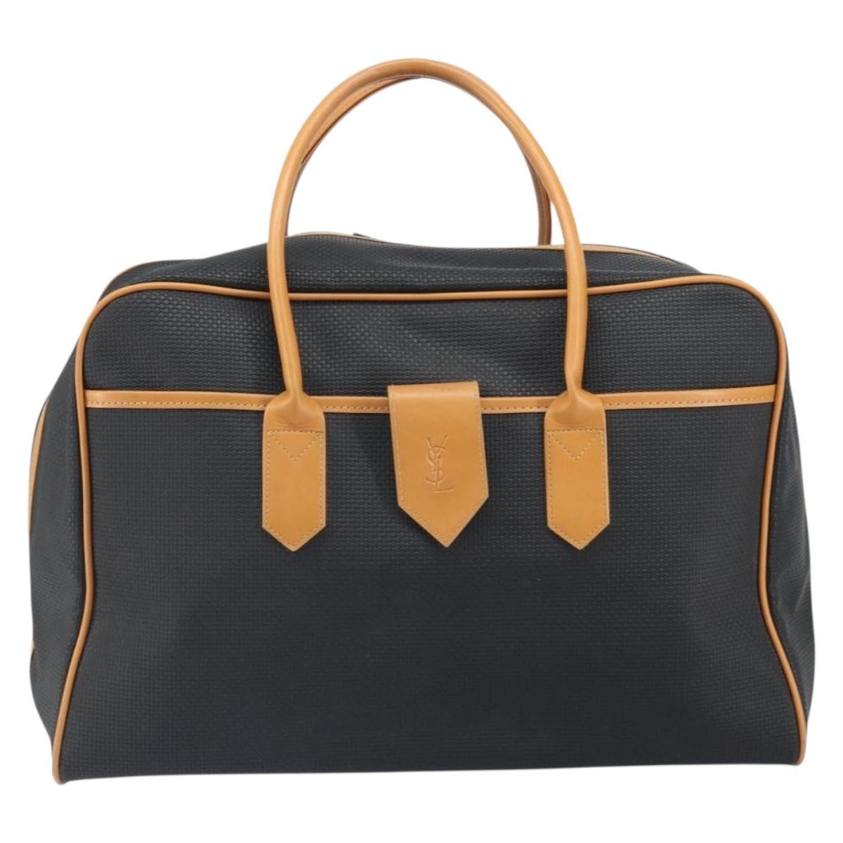 Saint Laurent Vintage Boston Pvc Leather Black Canvas Travel Bag Bag (Pre-Owned)