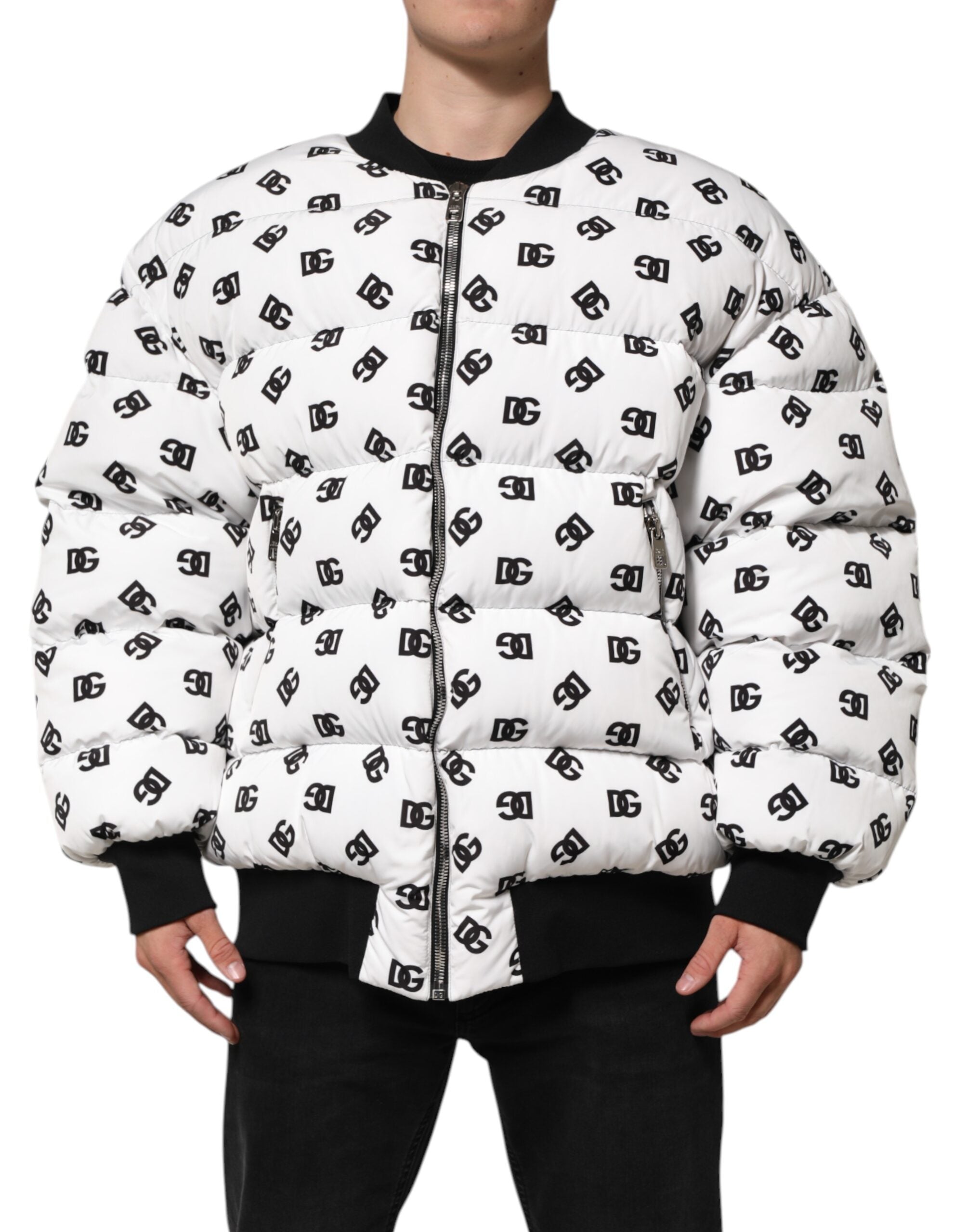 Dolce & Gabbana White DG Monogram Full Zip Quilted Men's Jacket (Pre-Owned)
