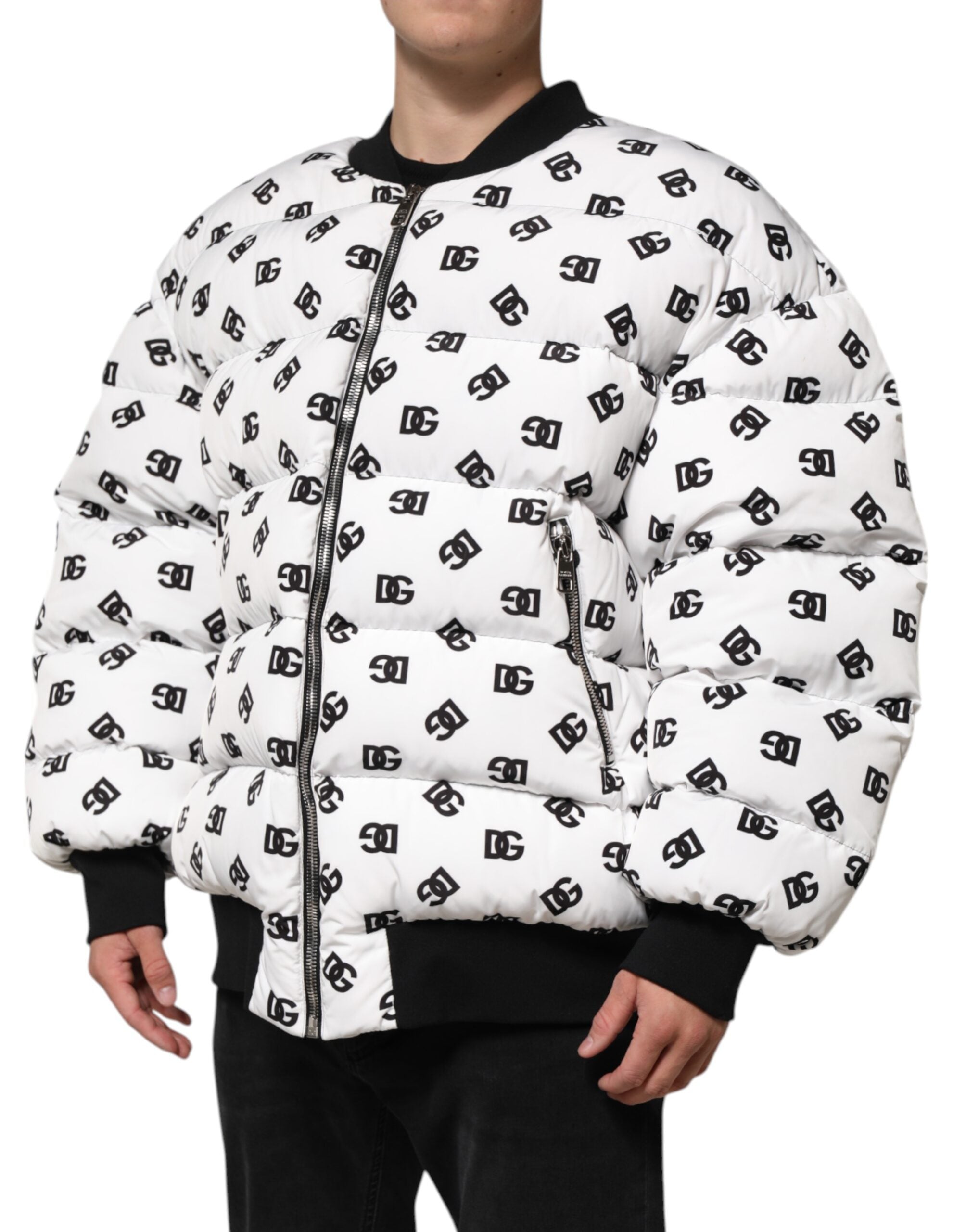 Dolce & Gabbana White DG Monogram Full Zip Quilted Men's Jacket (Pre-Owned)