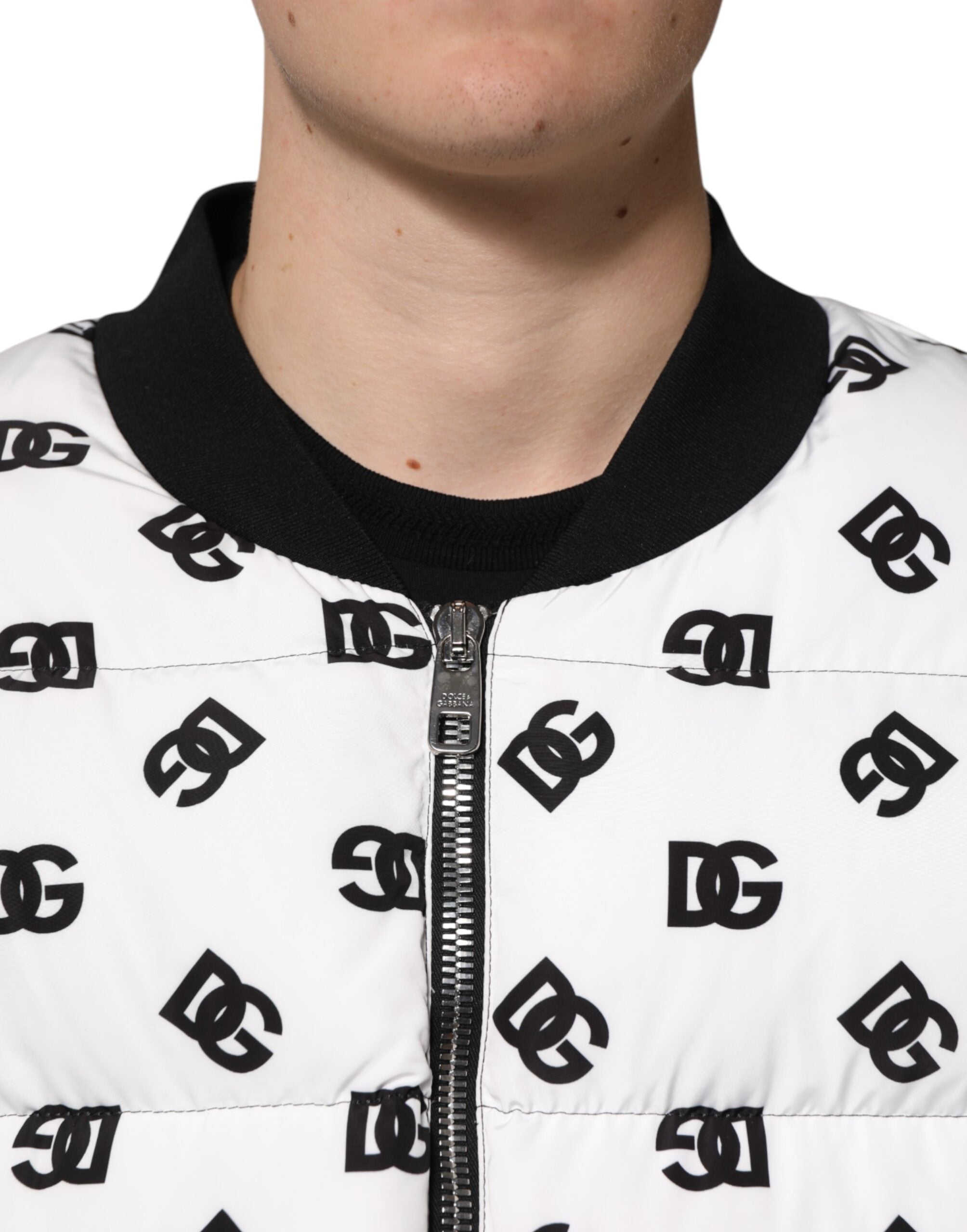 Dolce & Gabbana White DG Monogram Full Zip Quilted Men's Jacket (Pre-Owned)