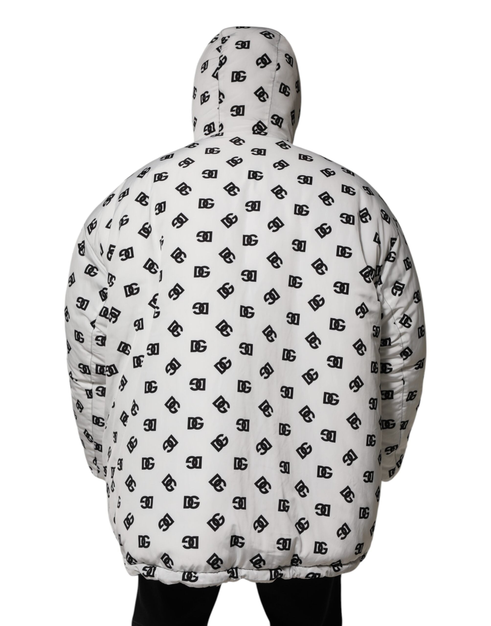 Dolce & Gabbana White DG Monogram Hooded Puffer Men's Jacket