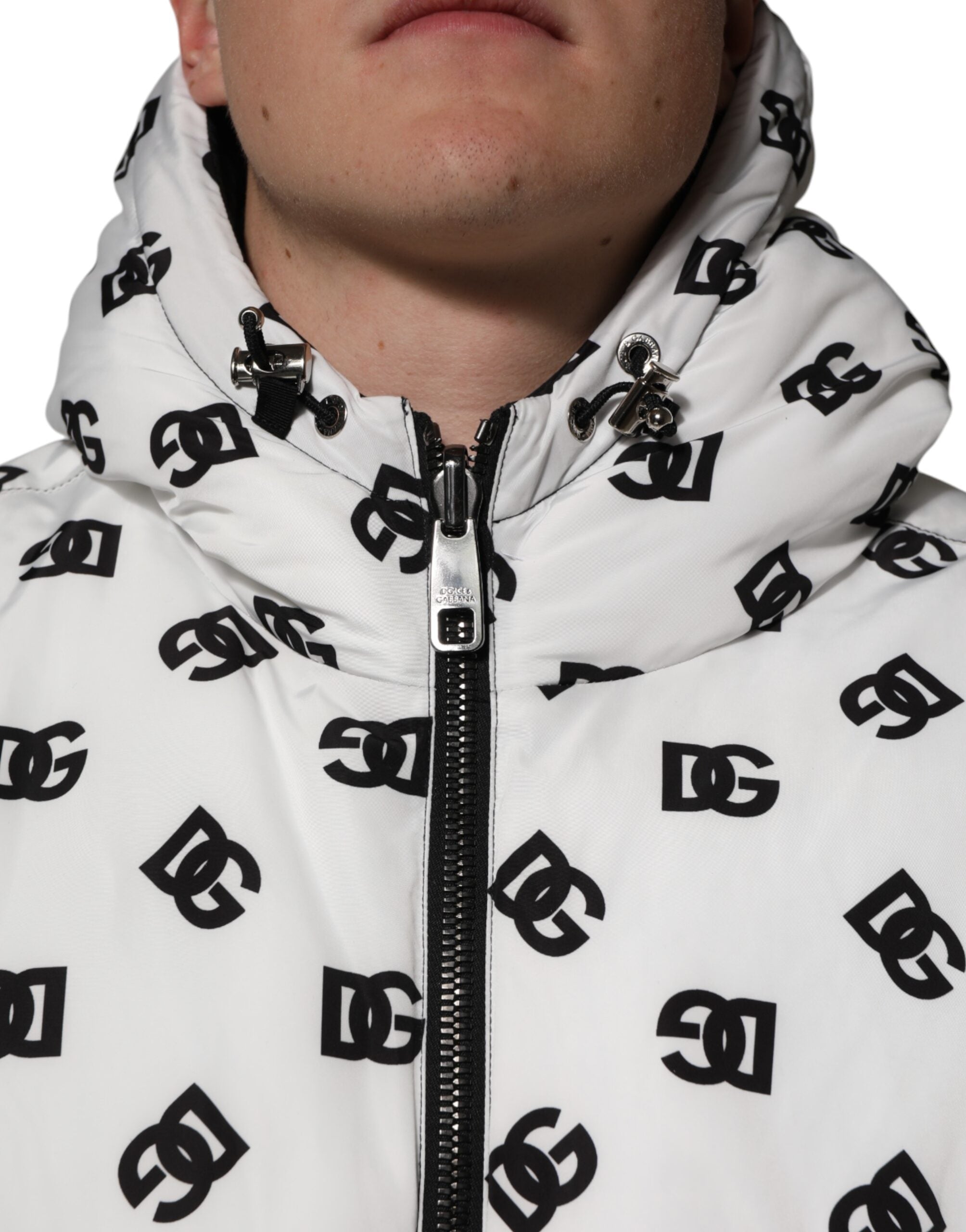 Dolce & Gabbana White DG Monogram Hooded Puffer Men's Jacket
