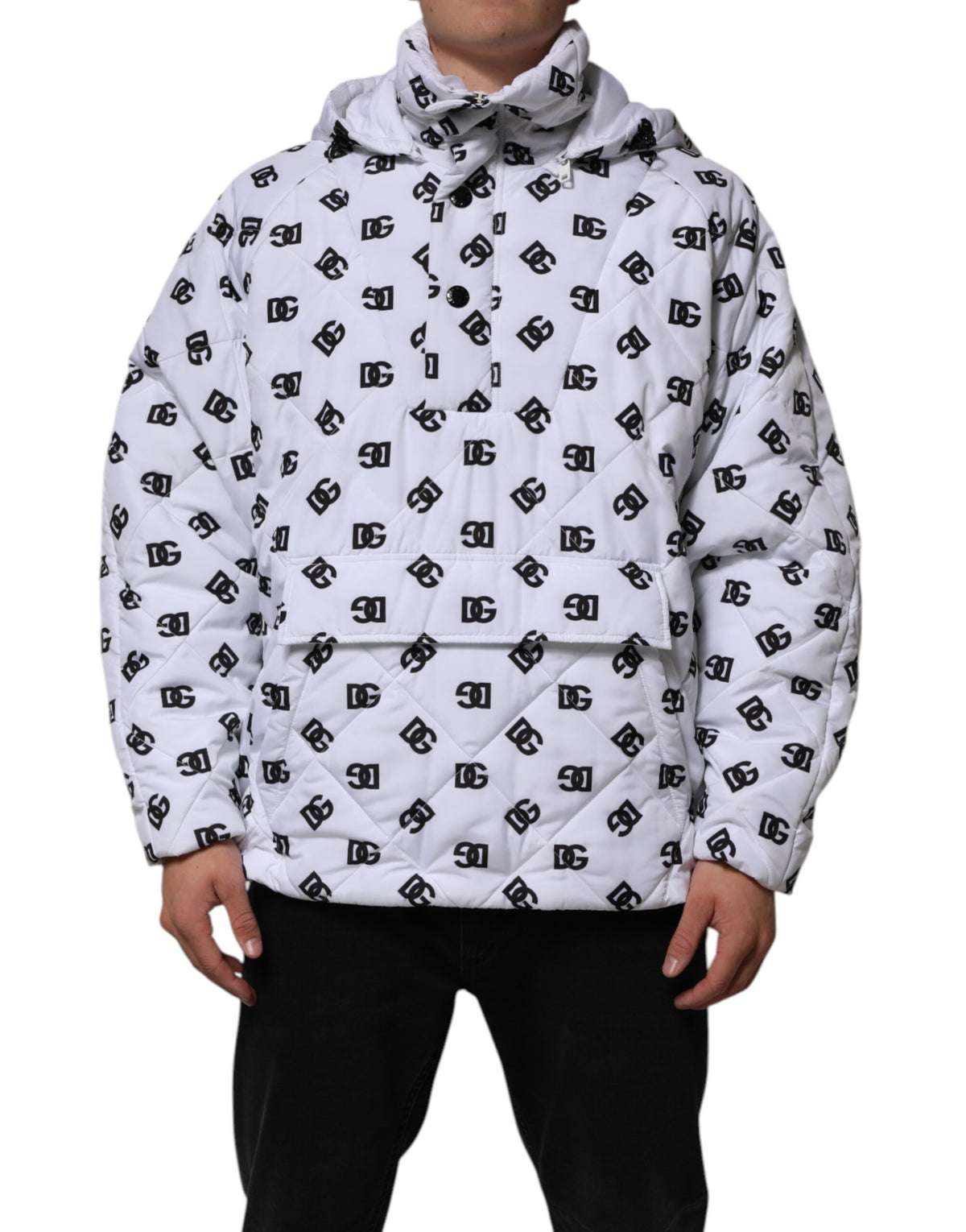 Dolce & Gabbana White DG Monogram Hooded Quilted Men's Jacket (Pre-Owned)