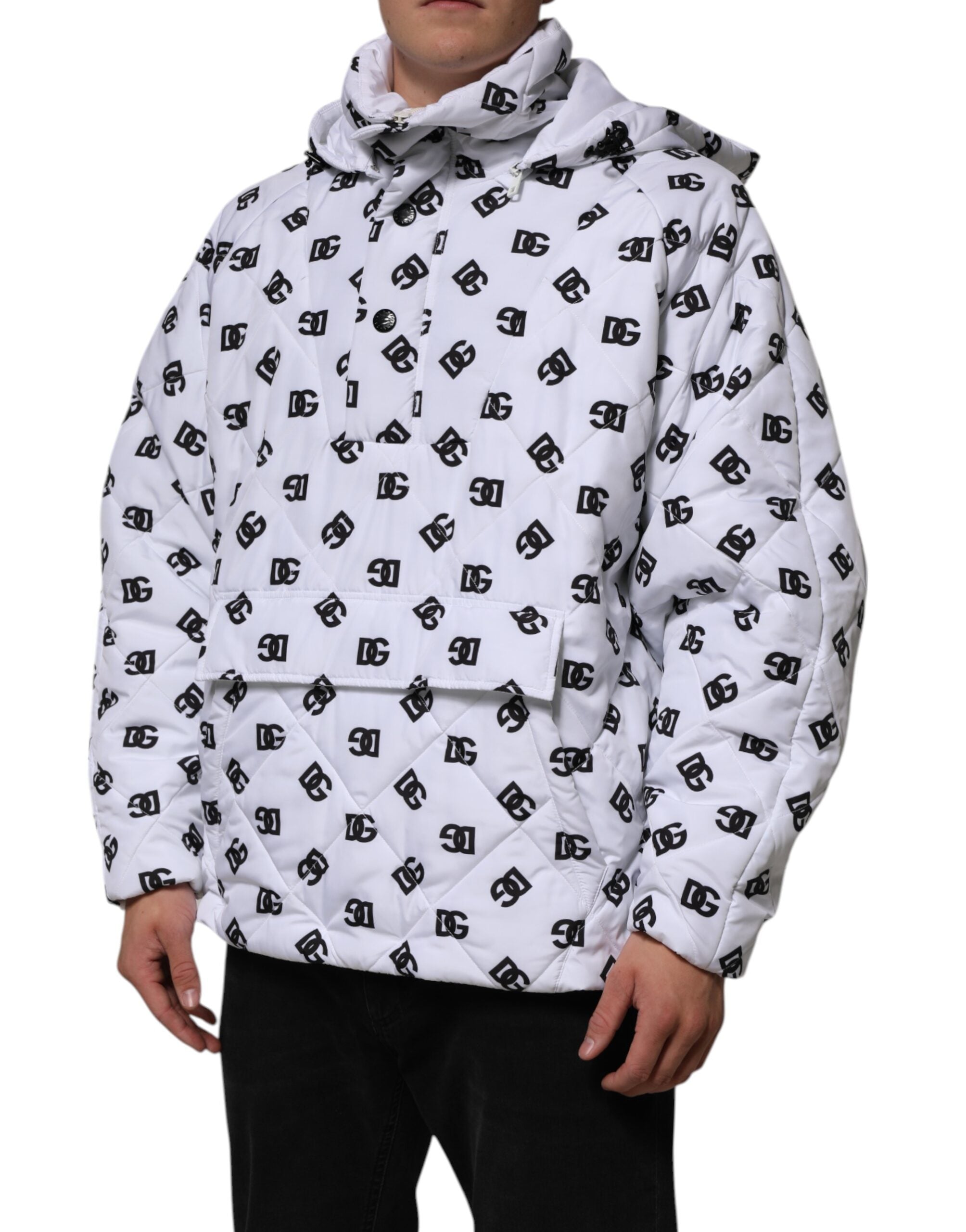 Dolce & Gabbana White DG Monogram Hooded Quilted Men's Jacket (Pre-Owned)