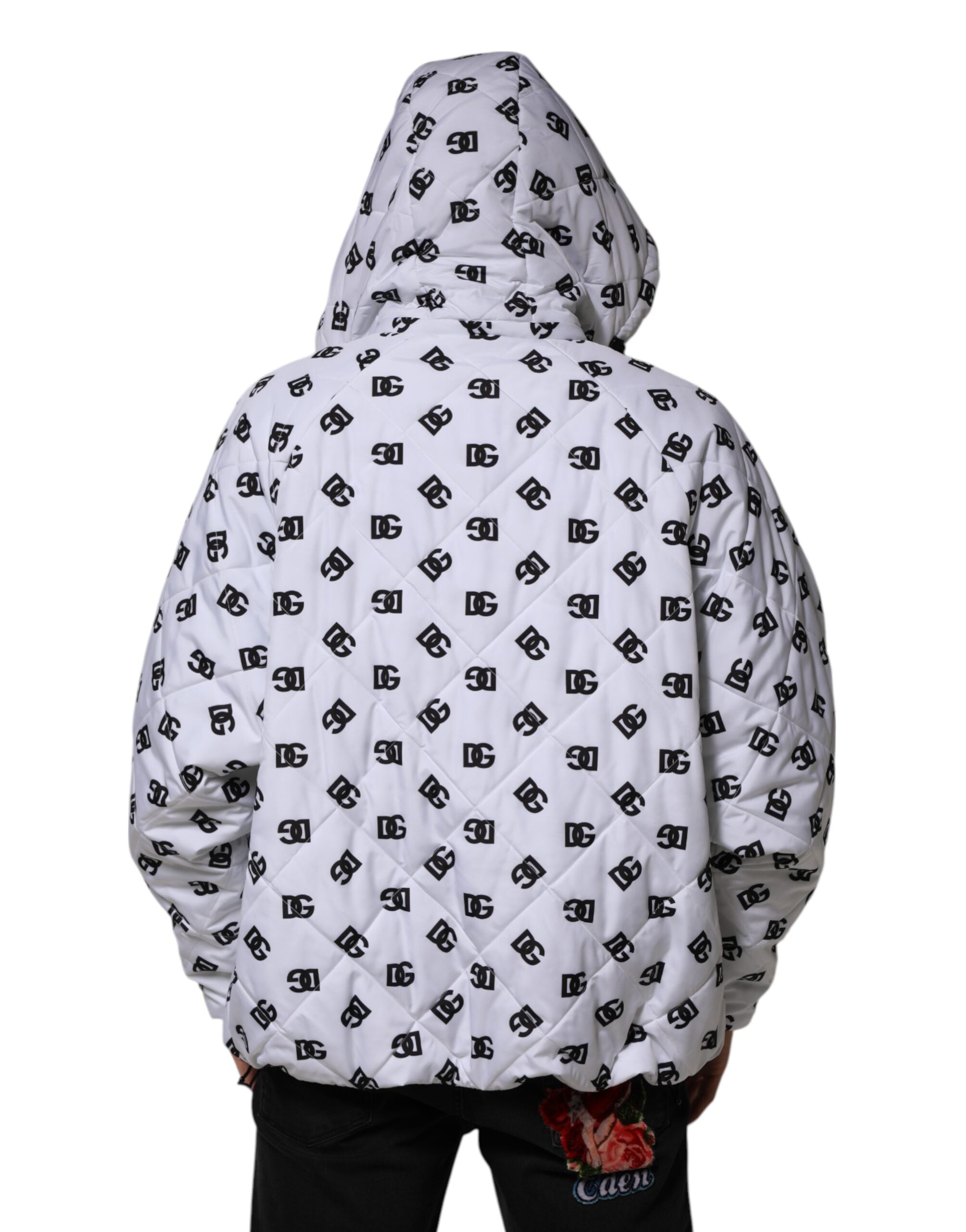 Dolce & Gabbana White DG Monogram Hooded Quilted Men's Jacket (Pre-Owned)