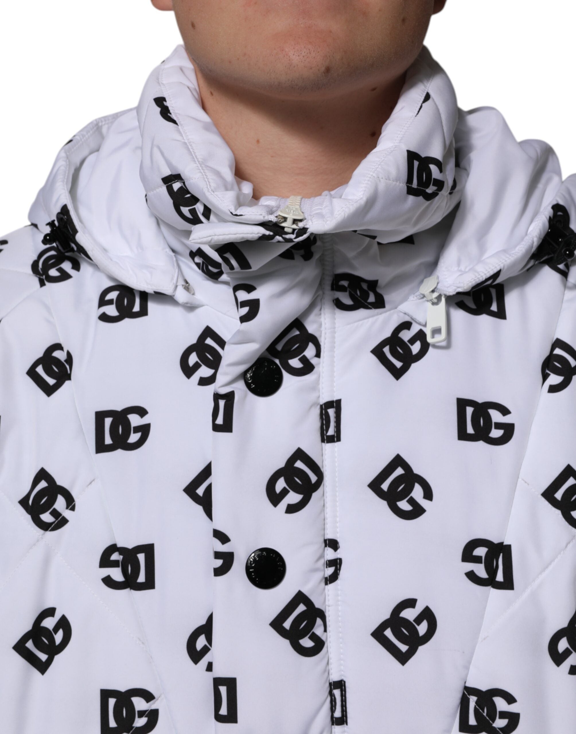 Dolce & Gabbana White DG Monogram Hooded Quilted Men's Jacket (Pre-Owned)