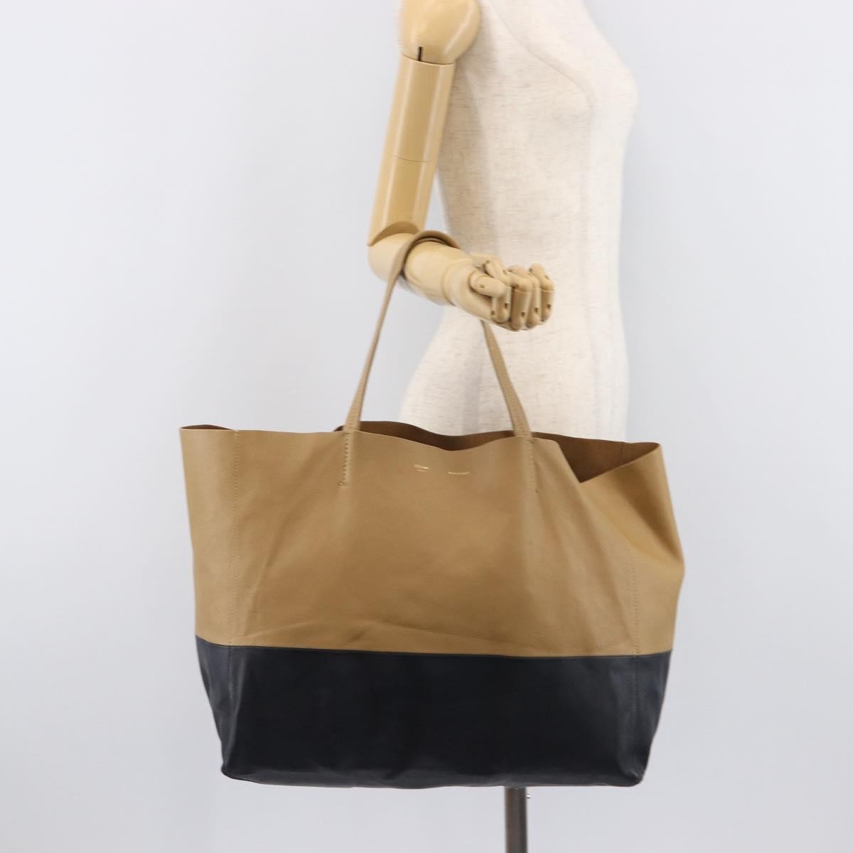 Celine Horizontal Bi-Cabas Leather Beige Leather Tote Bag Bag (Pre-Owned)