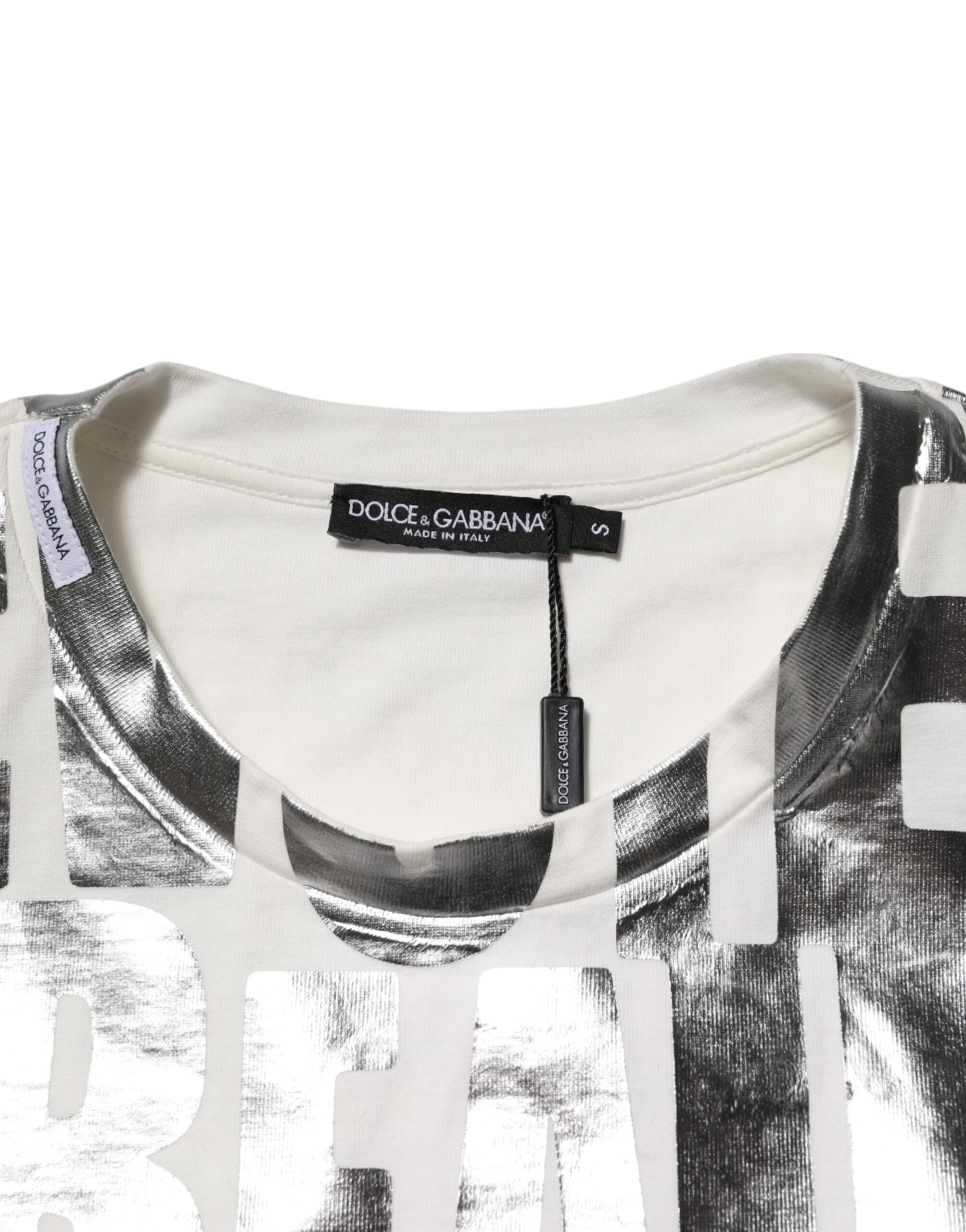 Dolce & Gabbana White Metallic Print Cotton CrewNeck Men's T-shirt (Pre-Owned)