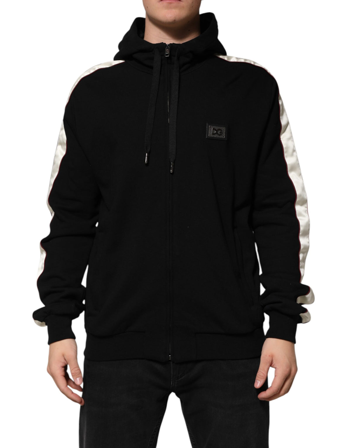 Dolce & Gabbana Black Cotton Plaque Track Cardigan Men's Sweater (Pre-Owned)