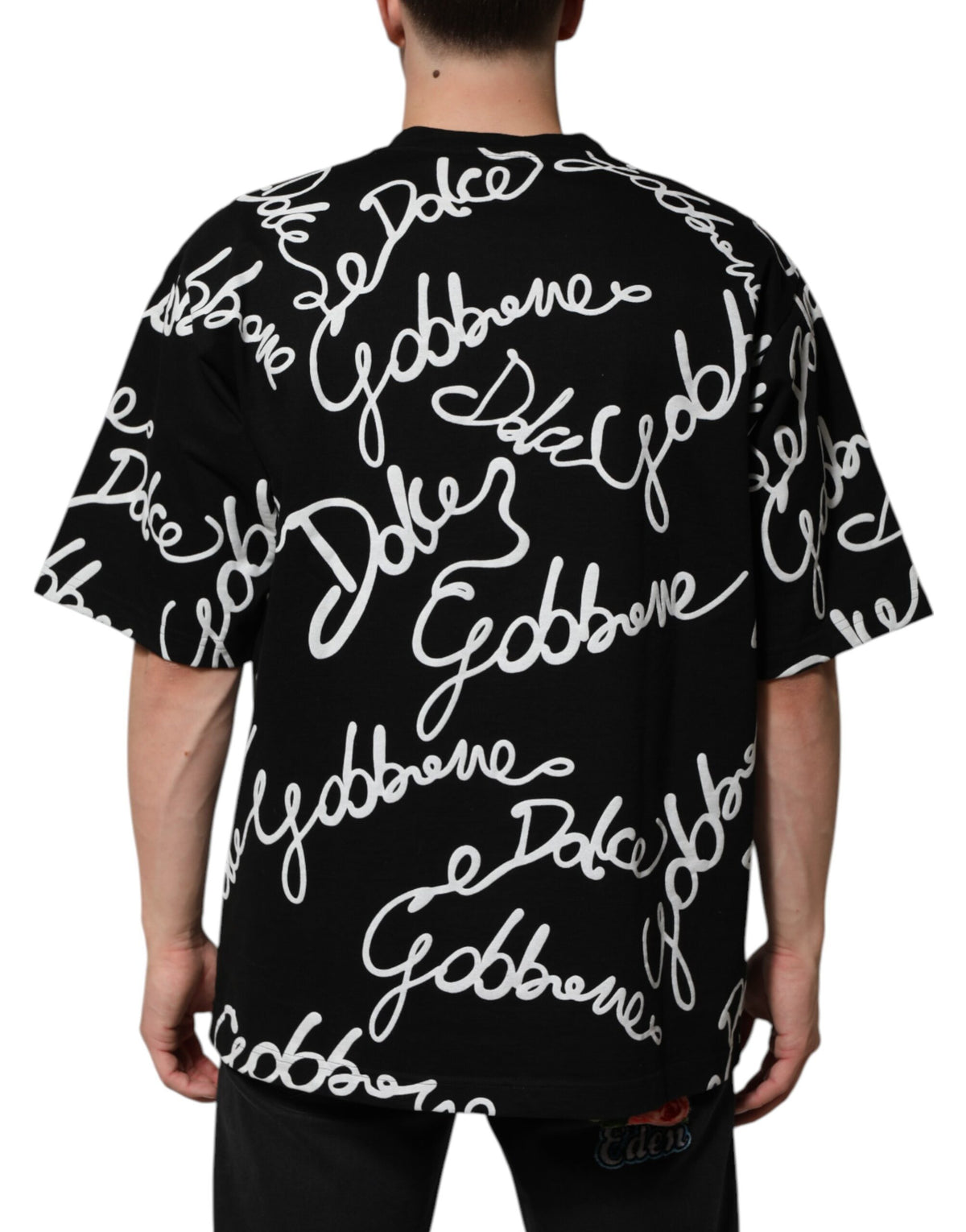 Dolce & Gabbana Black Logo Print Cotton Crew Neck Men's T-shirt (Pre-Owned)
