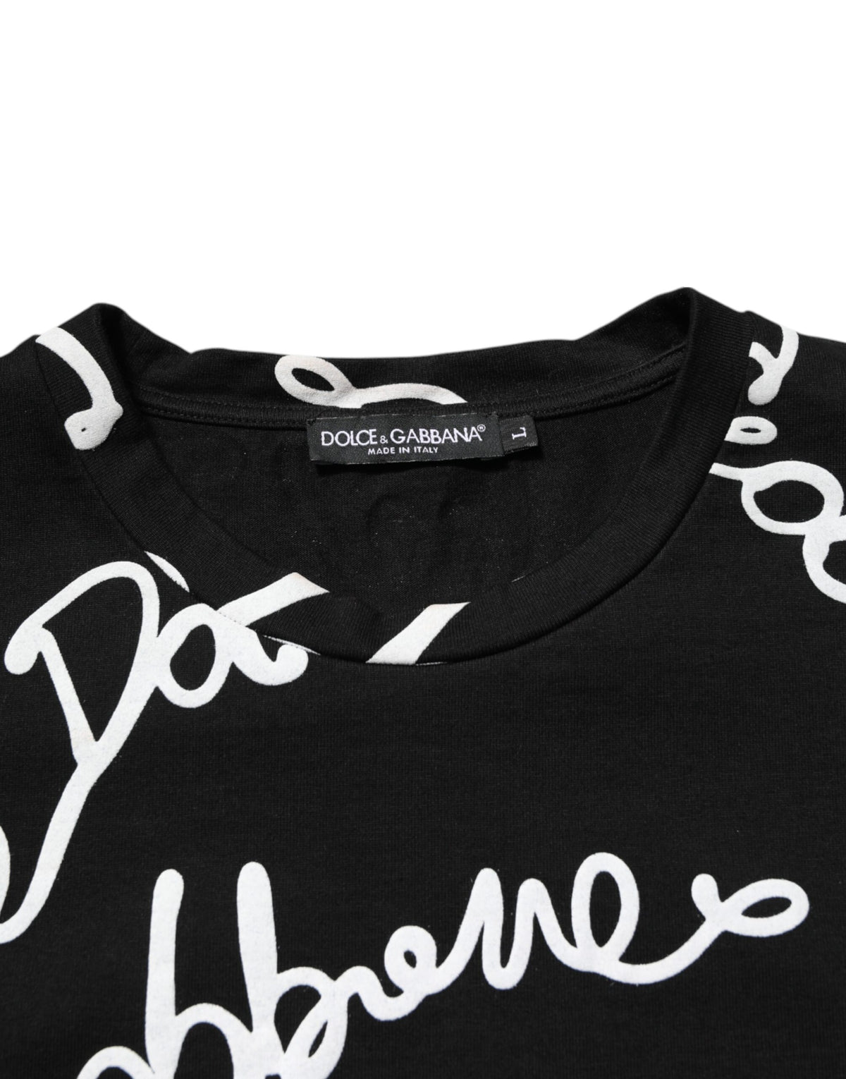 Dolce & Gabbana Black Logo Print Cotton Crew Neck Men's T-shirt (Pre-Owned)