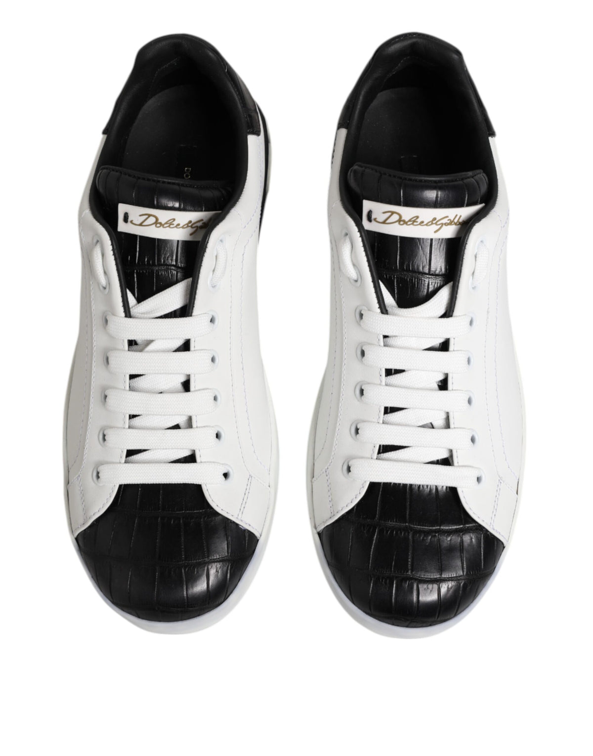 Dolce & Gabbana White Black Leather Portofino Sneaker Men's Shoes (Pre-Owned)