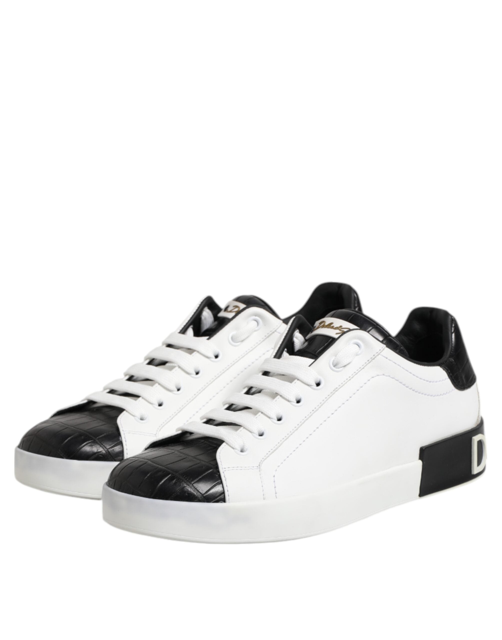 Dolce & Gabbana White Black Leather Portofino Sneaker Men's Shoes (Pre-Owned)
